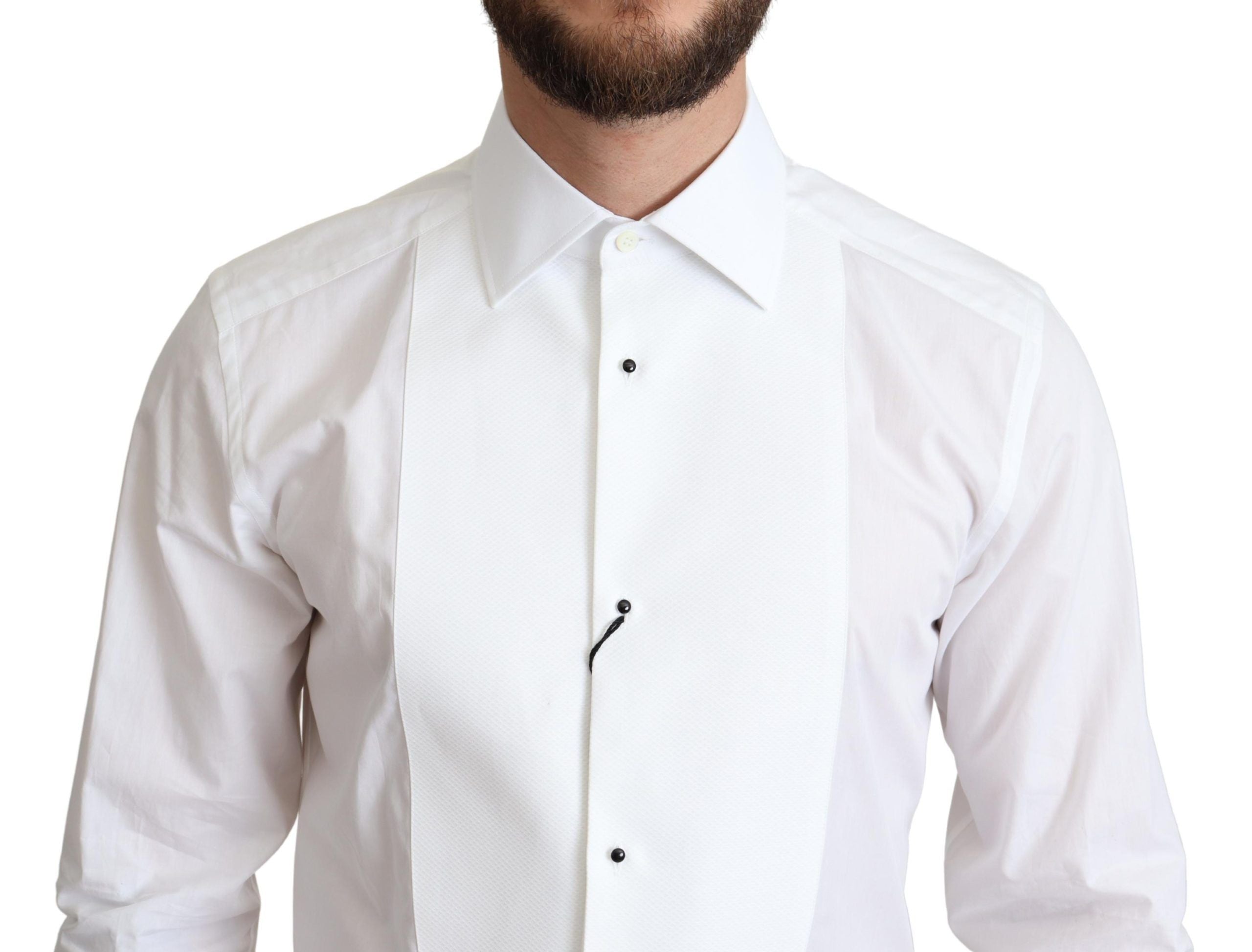 Dolce & Gabbana White Bib Cotton Poplin Men Formal Men's Shirt