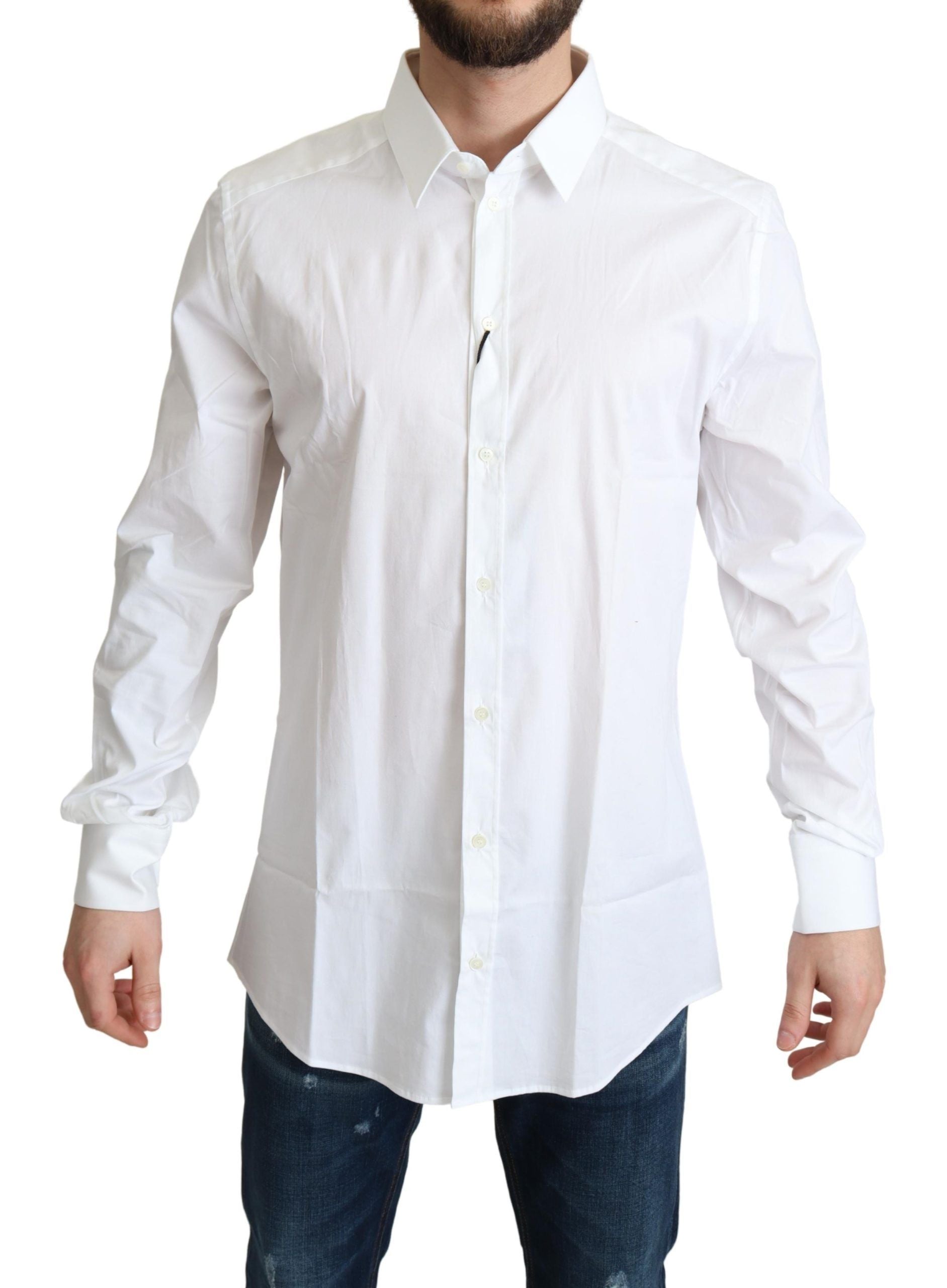 Dolce & Gabbana Elegant White Cotton Stretch Dress Men's Shirt