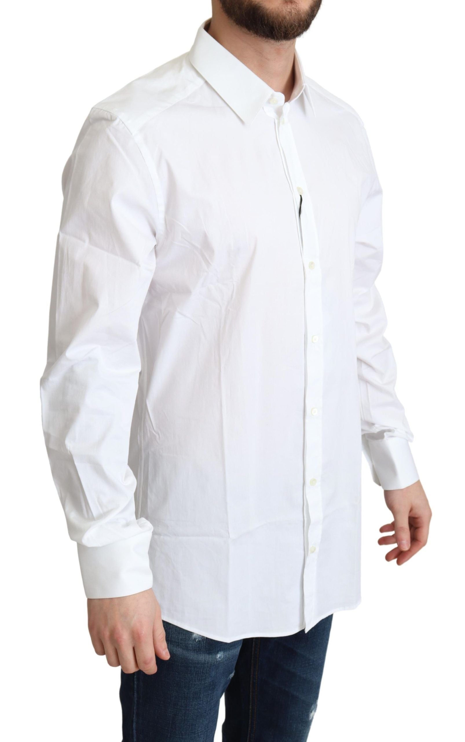 Dolce & Gabbana Elegant White Cotton Stretch Dress Men's Shirt