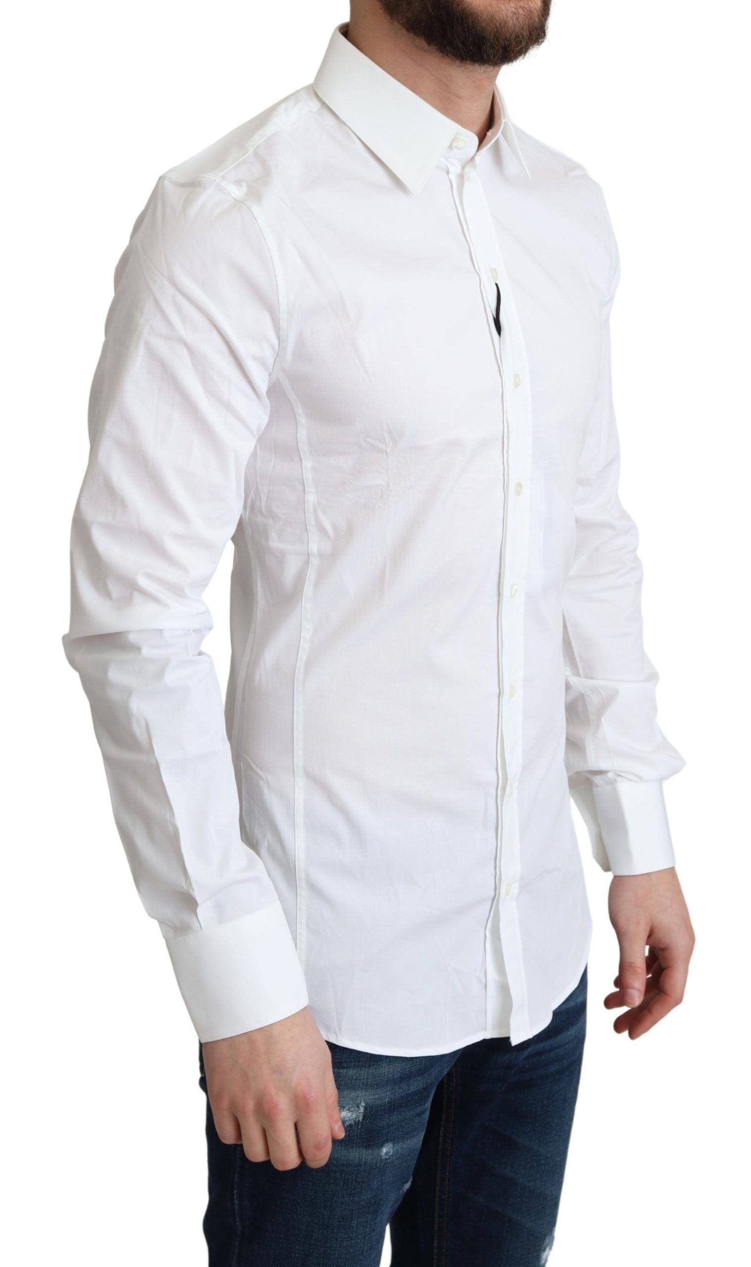 Dolce & Gabbana White Cotton Stretch Men Formal SICILIA Men's Shirt