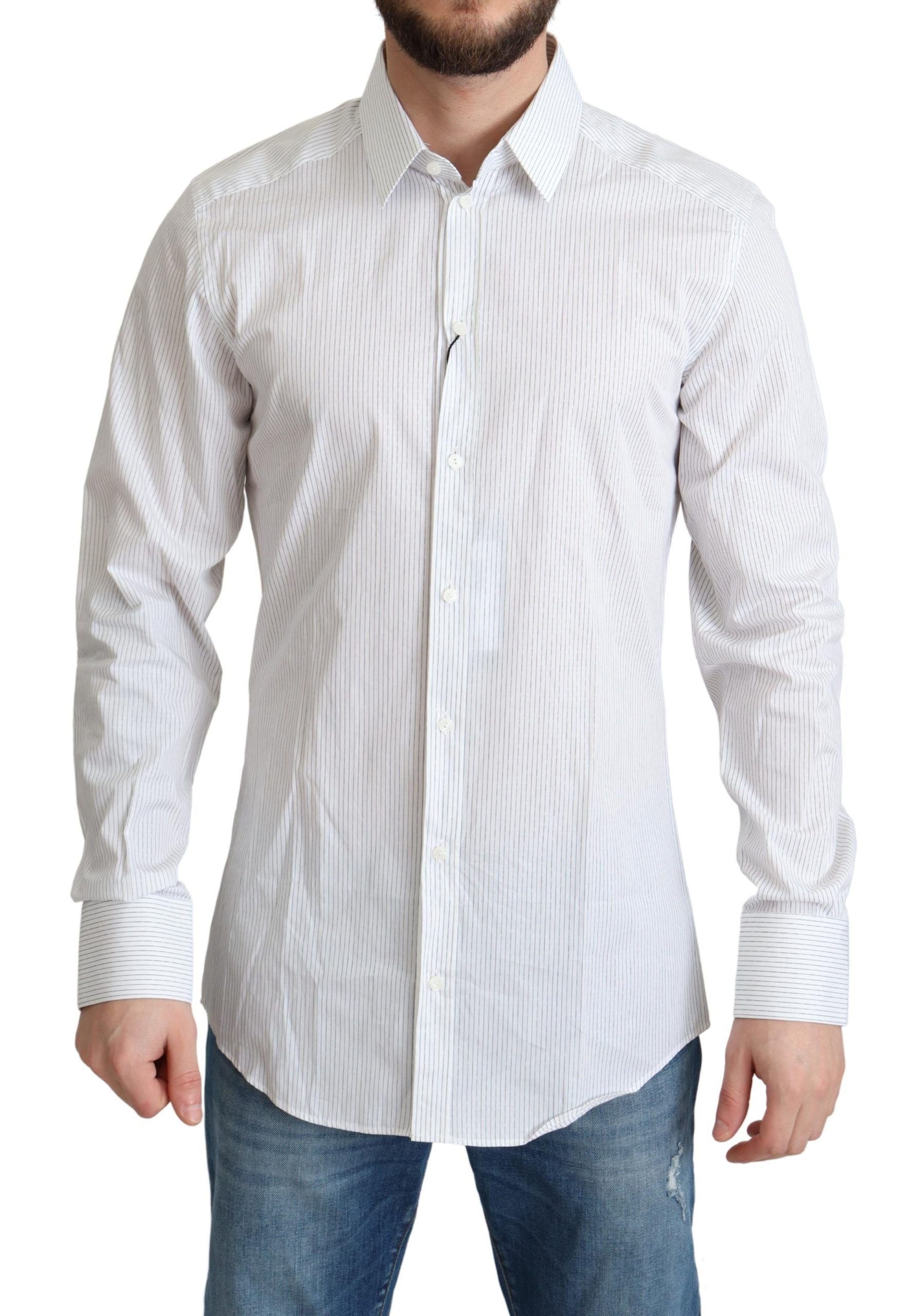 Dolce & Gabbana Elegant Striped Gold Dress Men's Shirt