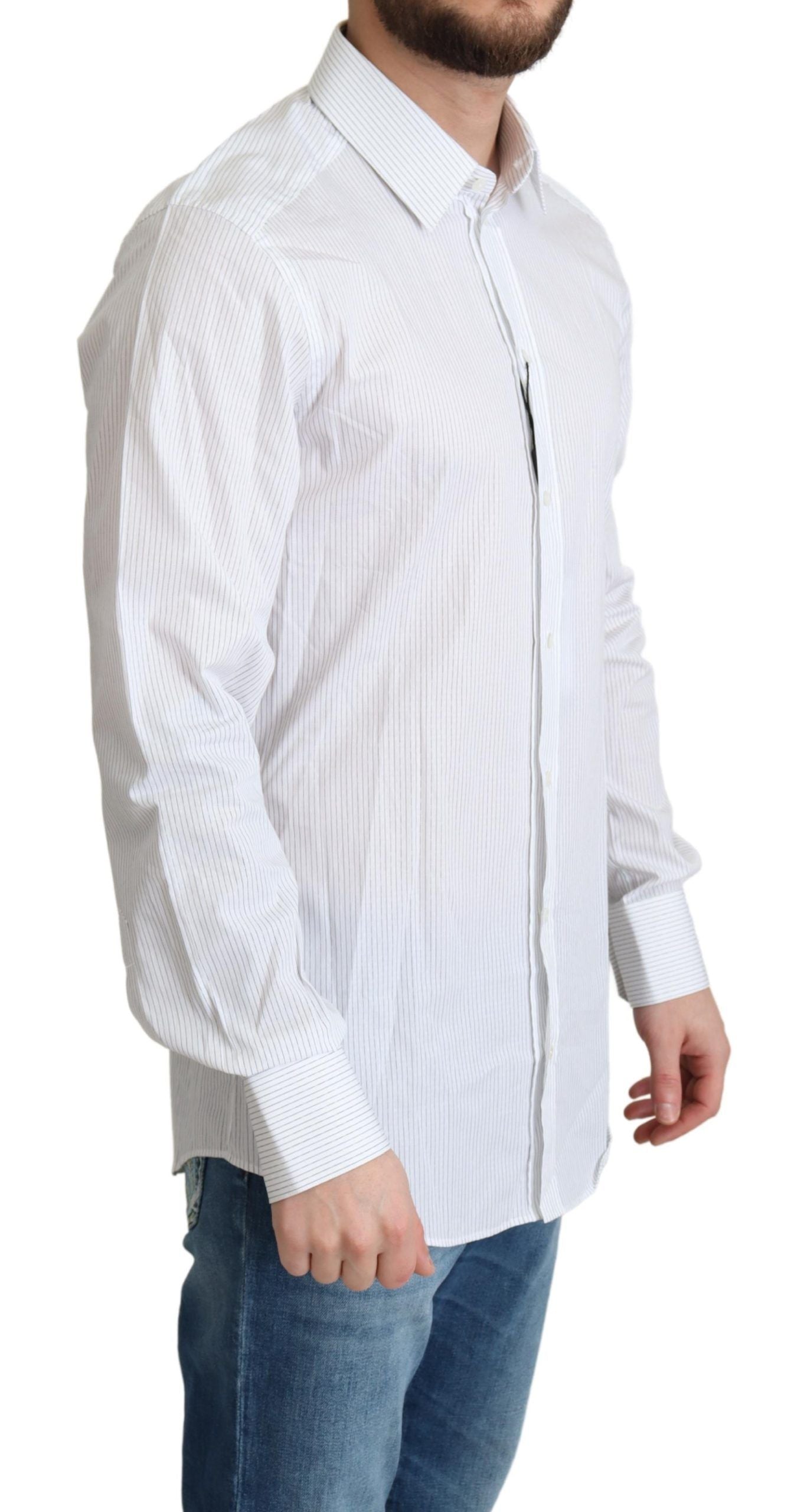 Dolce & Gabbana White Stripes Cotton Formal Dress Men's Shirt