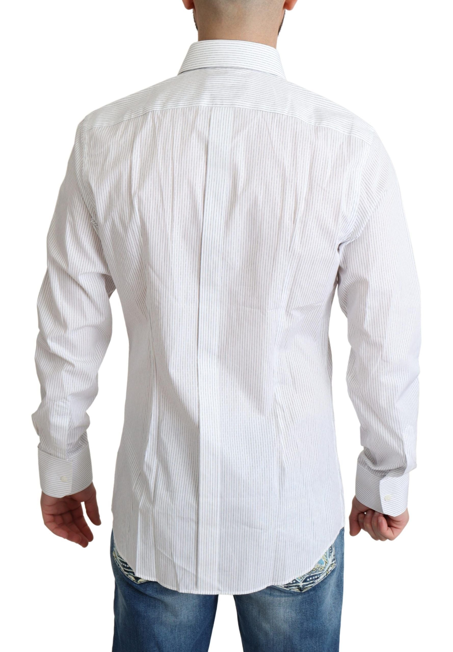 Dolce & Gabbana White Stripes Cotton Formal Dress Men's Shirt
