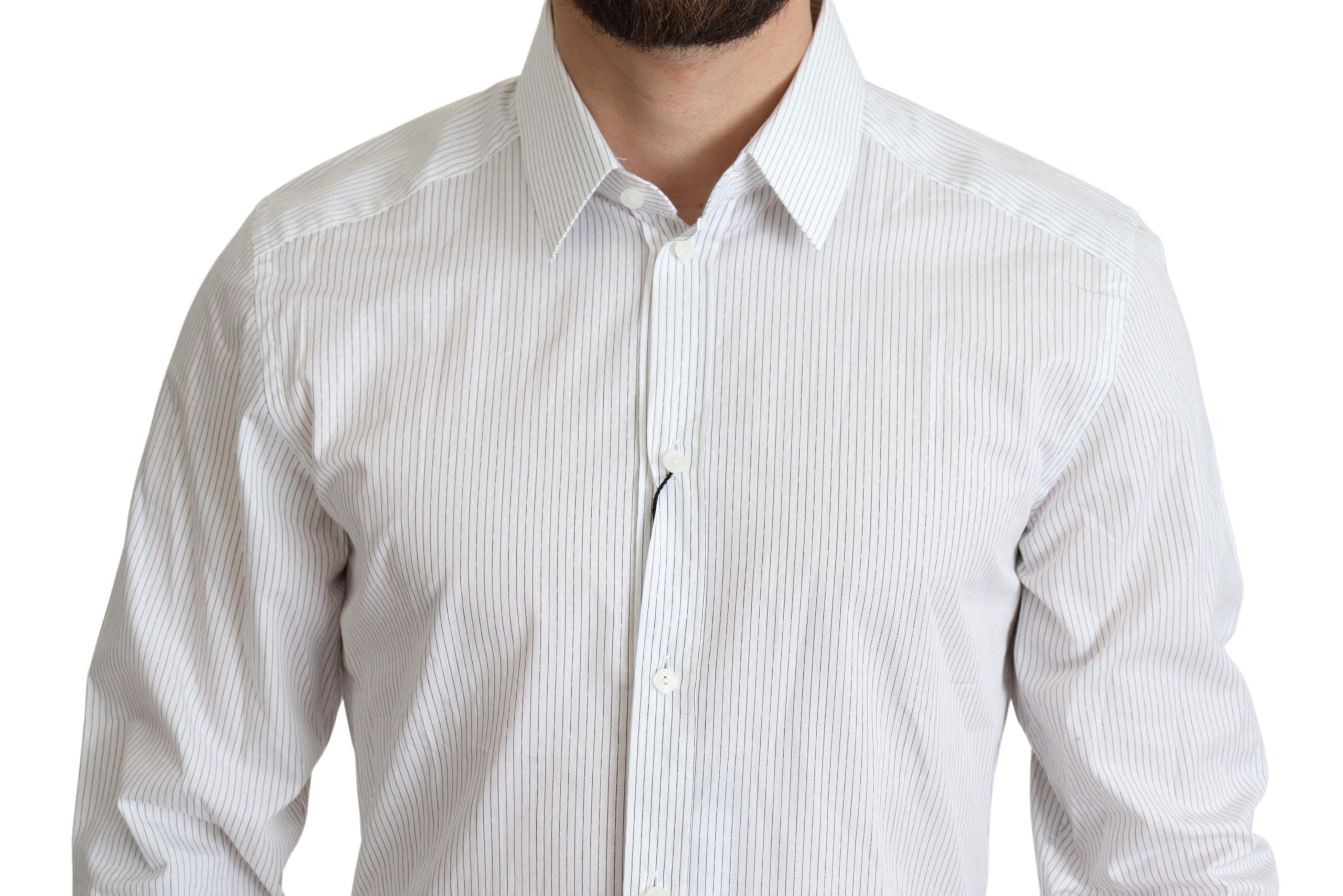 Dolce & Gabbana White Stripes Cotton Formal Dress Men's Shirt