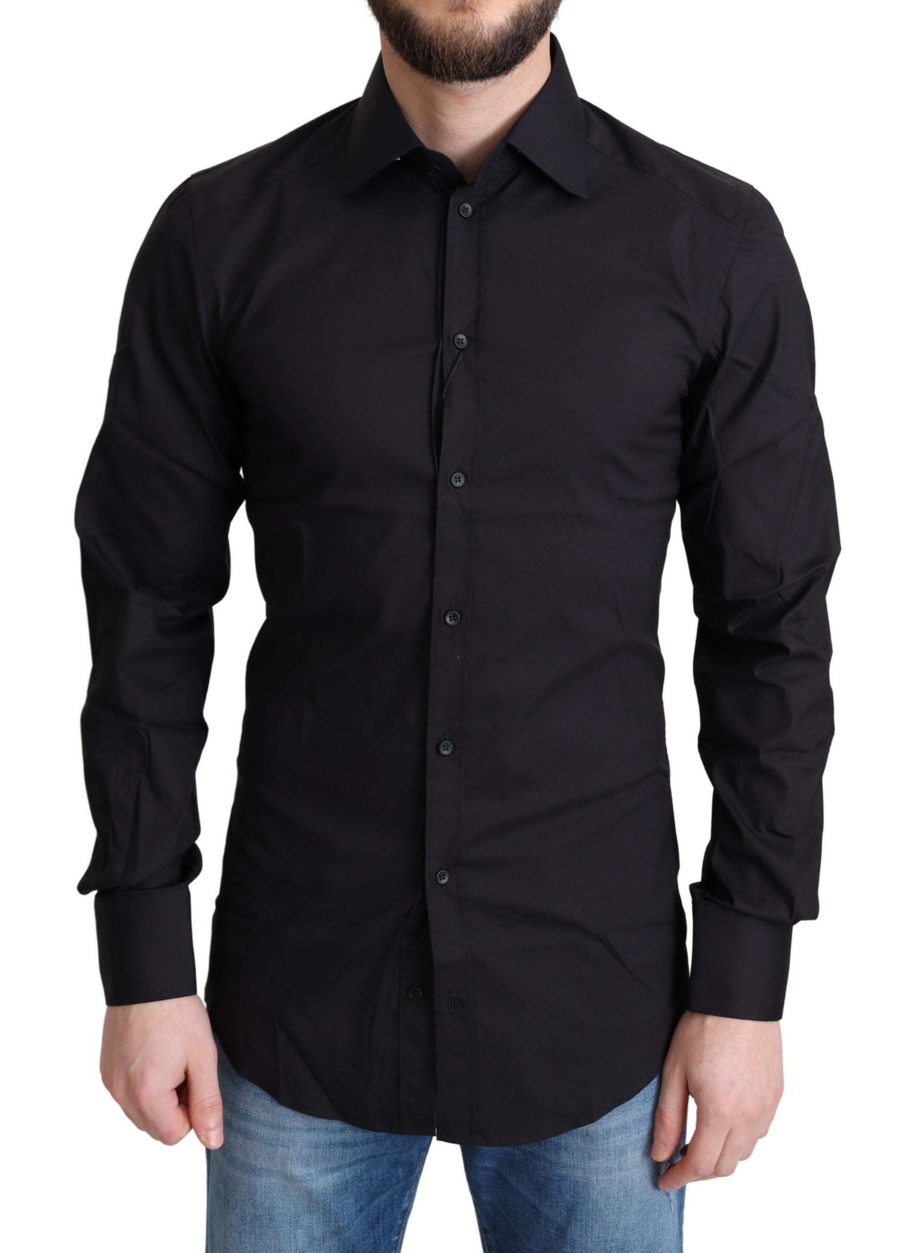 Dolce & Gabbana Black Cotton Blend Formal Dress Men's Shirt