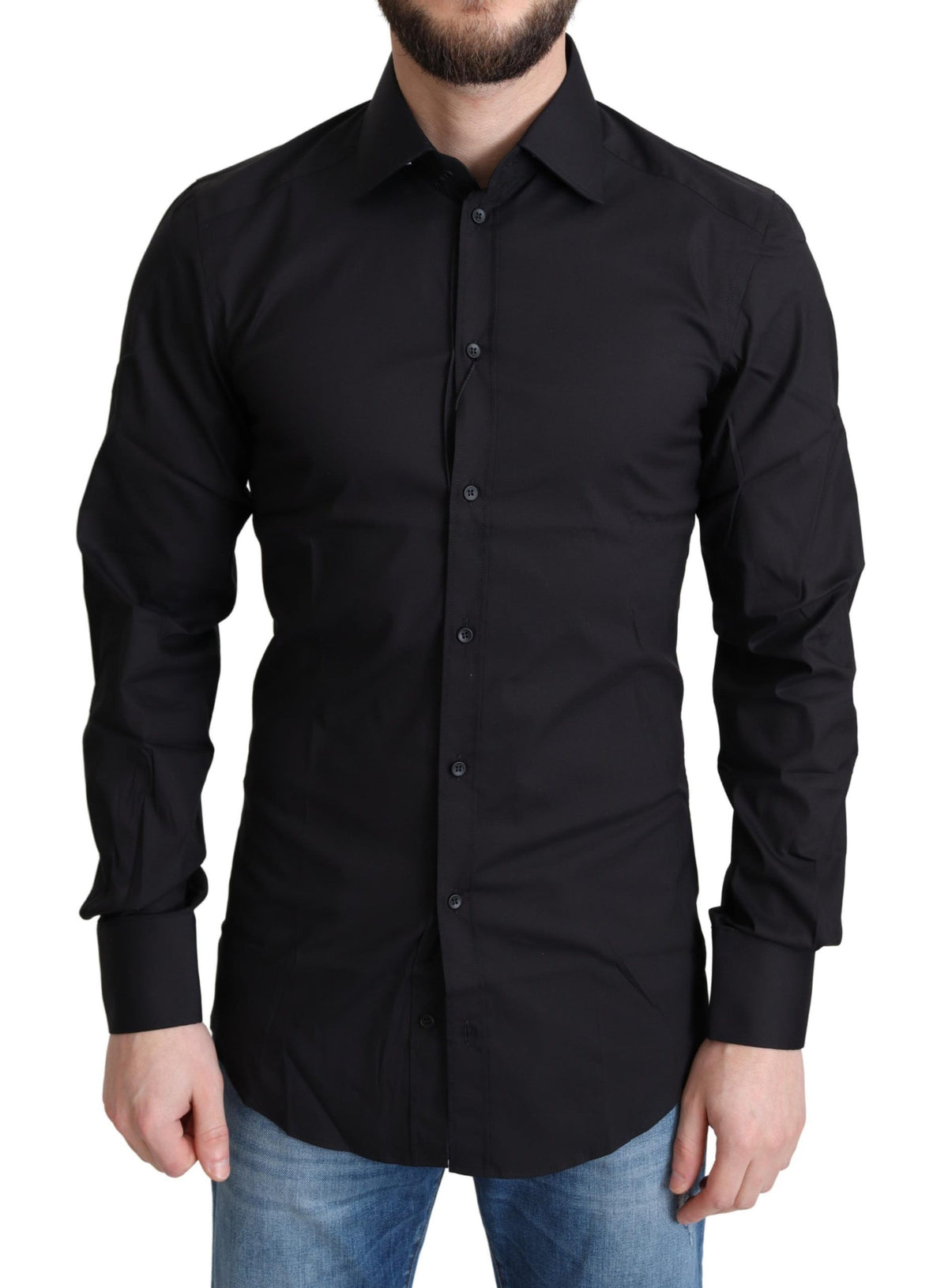 Dolce & Gabbana Black Cotton Blend Formal Dress Men's Shirt