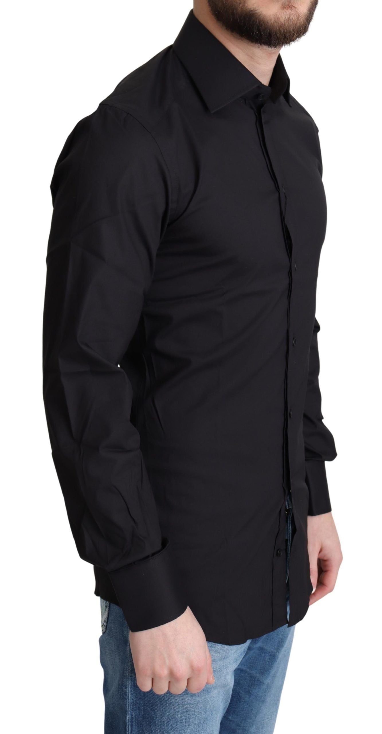 Dolce & Gabbana Black Cotton Blend Formal Dress Men's Shirt