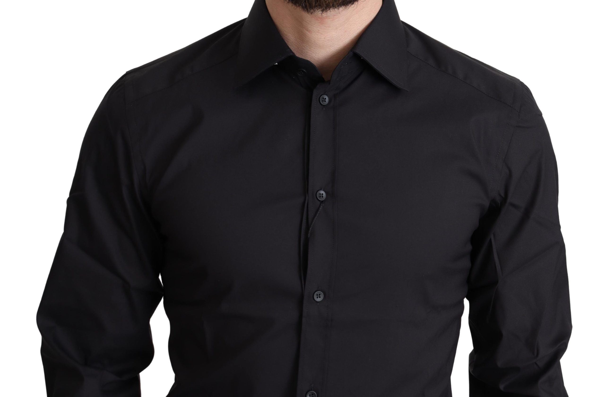 Dolce & Gabbana Black Cotton Blend Formal Dress Men's Shirt