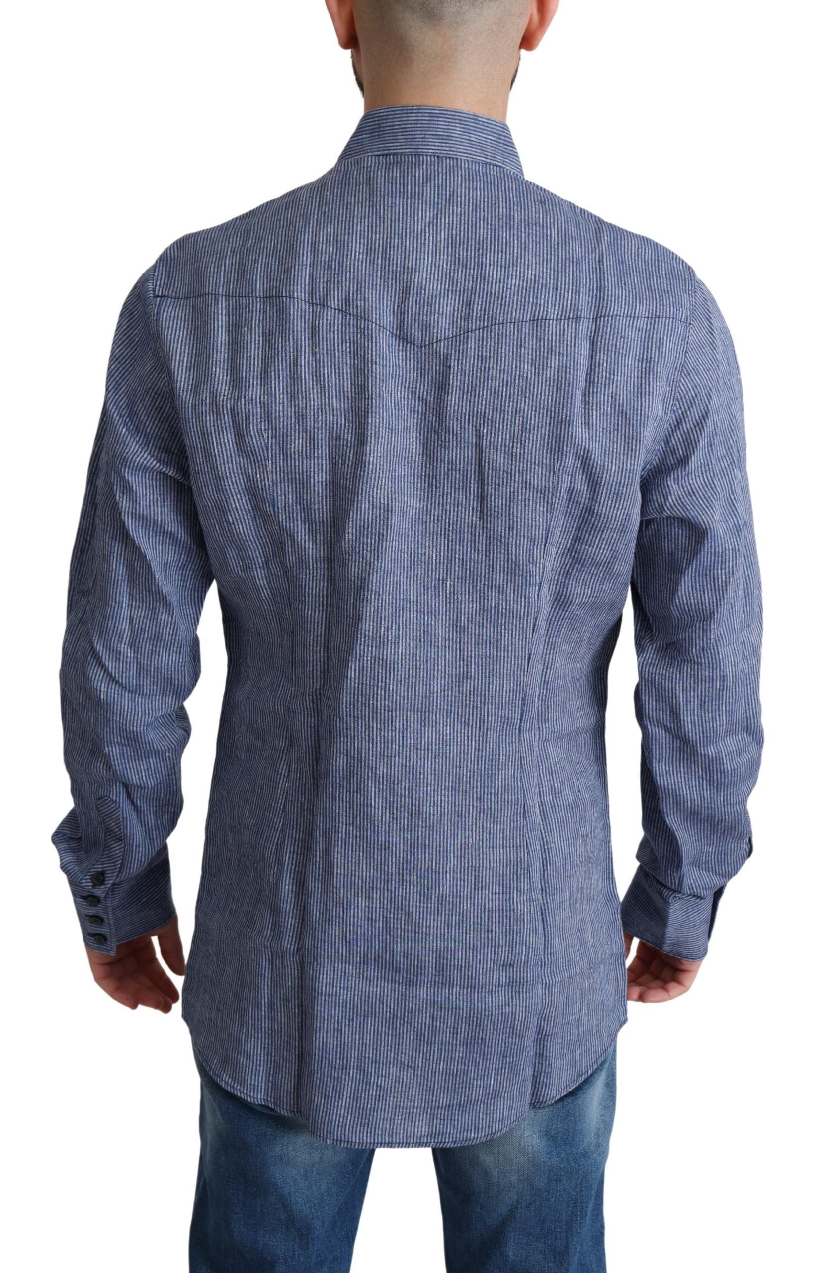 Dolce & Gabbana Blue Stripes Men Casual Button Down Men's Shirt