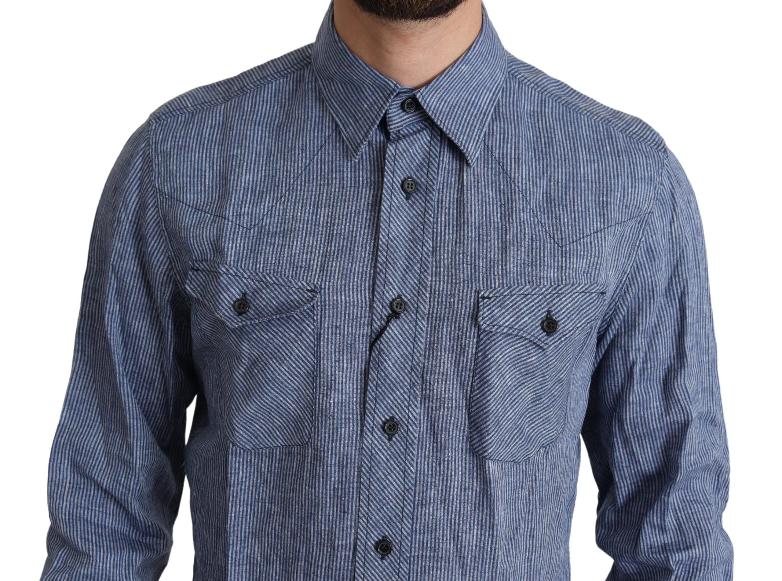 Dolce & Gabbana Blue Stripes Men Casual Button Down Men's Shirt