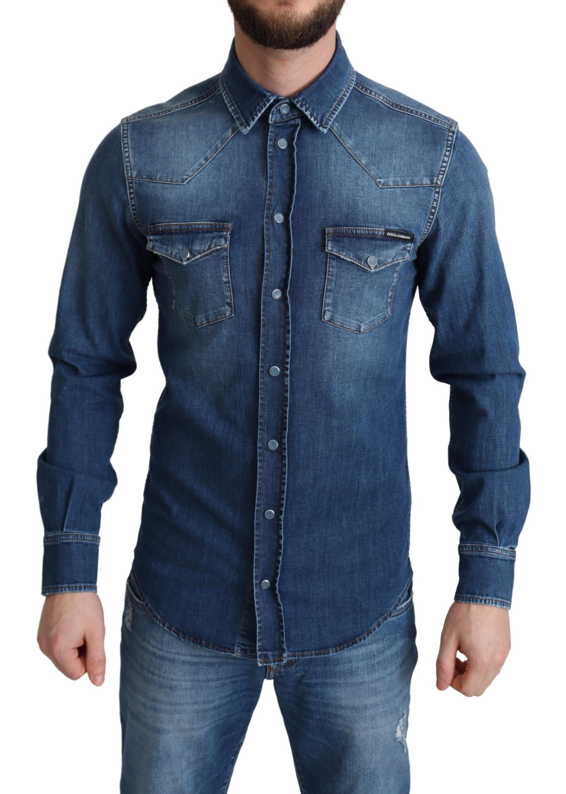 Dolce & Gabbana Elegant Denim Long Sleeve Casual Men's Shirt