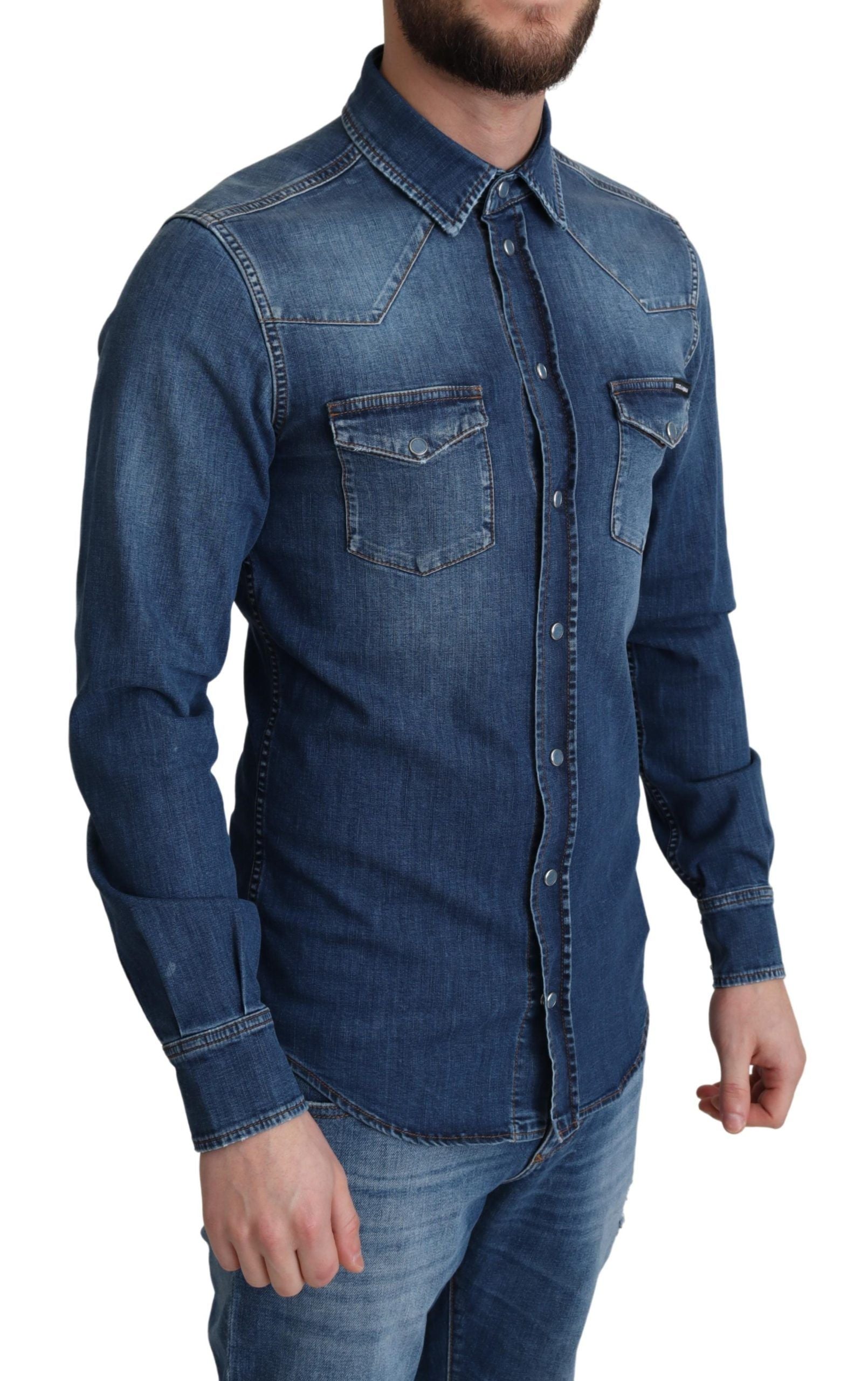 Dolce & Gabbana Elegant Denim Long Sleeve Casual Men's Shirt