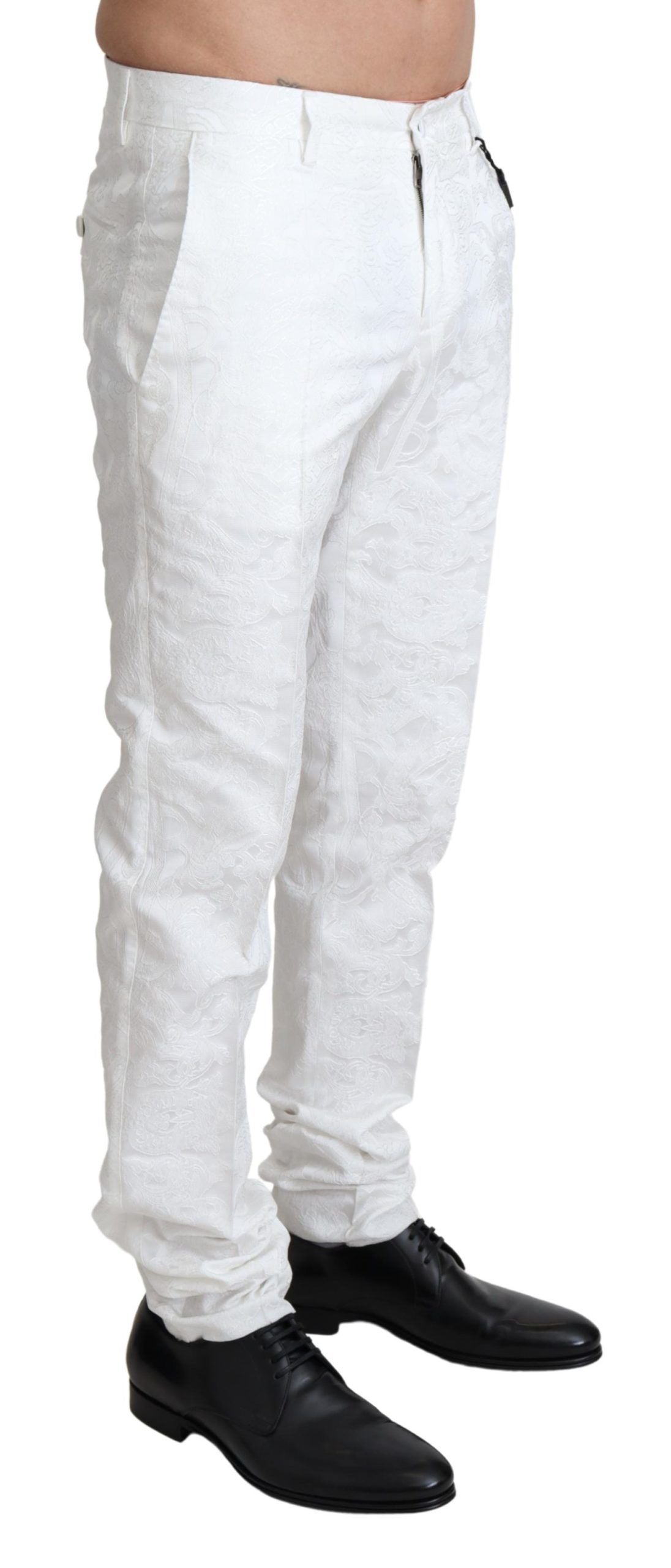 Dolce & Gabbana White Brocade Jaquard Dress Trouser Men's Pants