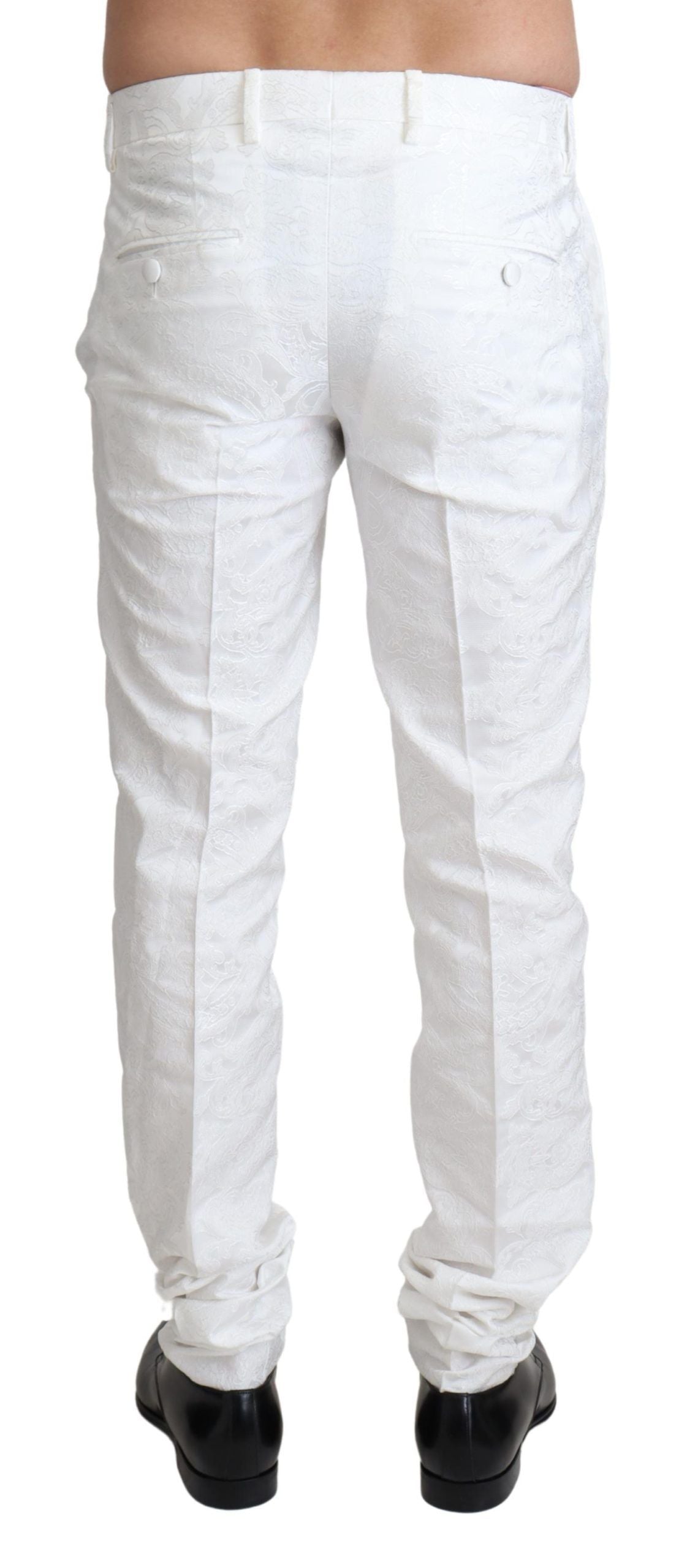 Dolce & Gabbana White Brocade Jaquard Dress Trouser Men's Pants