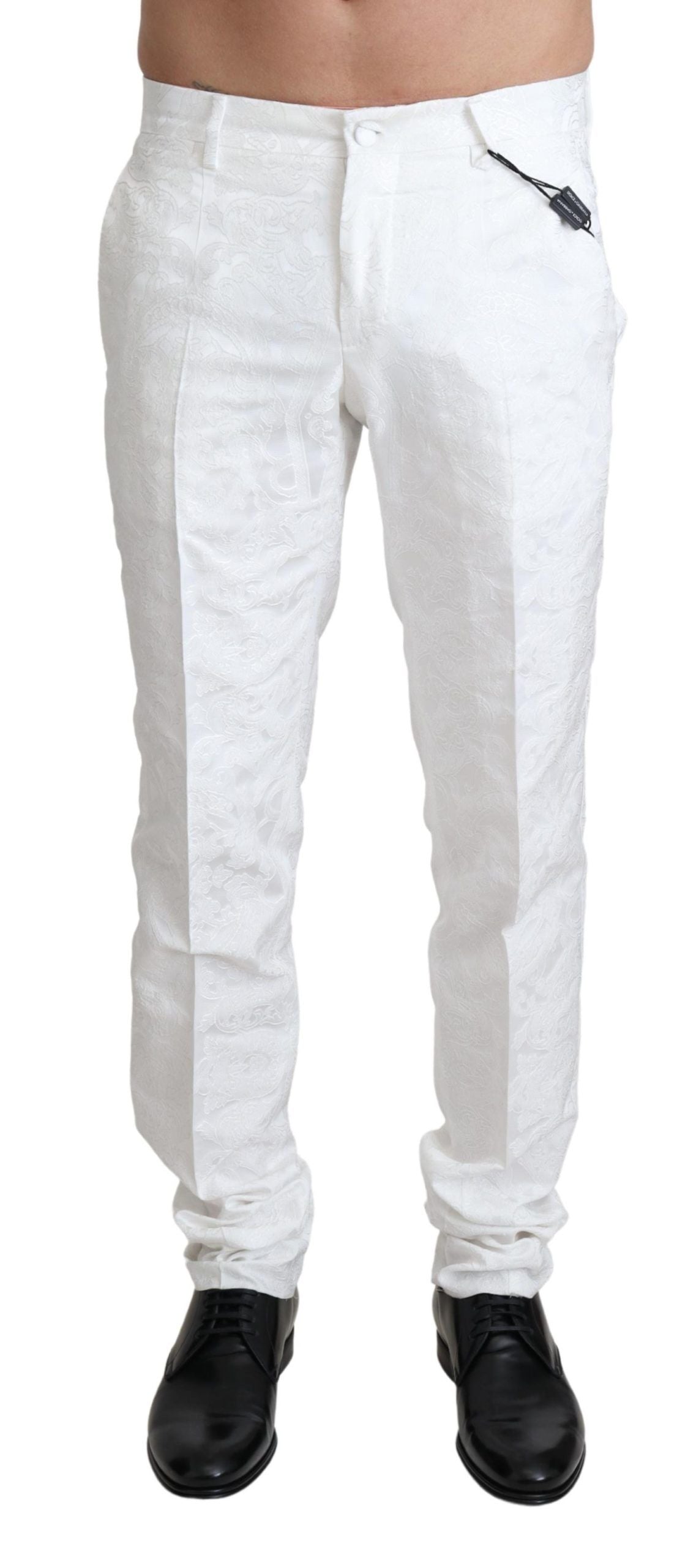 Dolce & Gabbana White Brocade Jaquard Dress Trouser Men's Pants