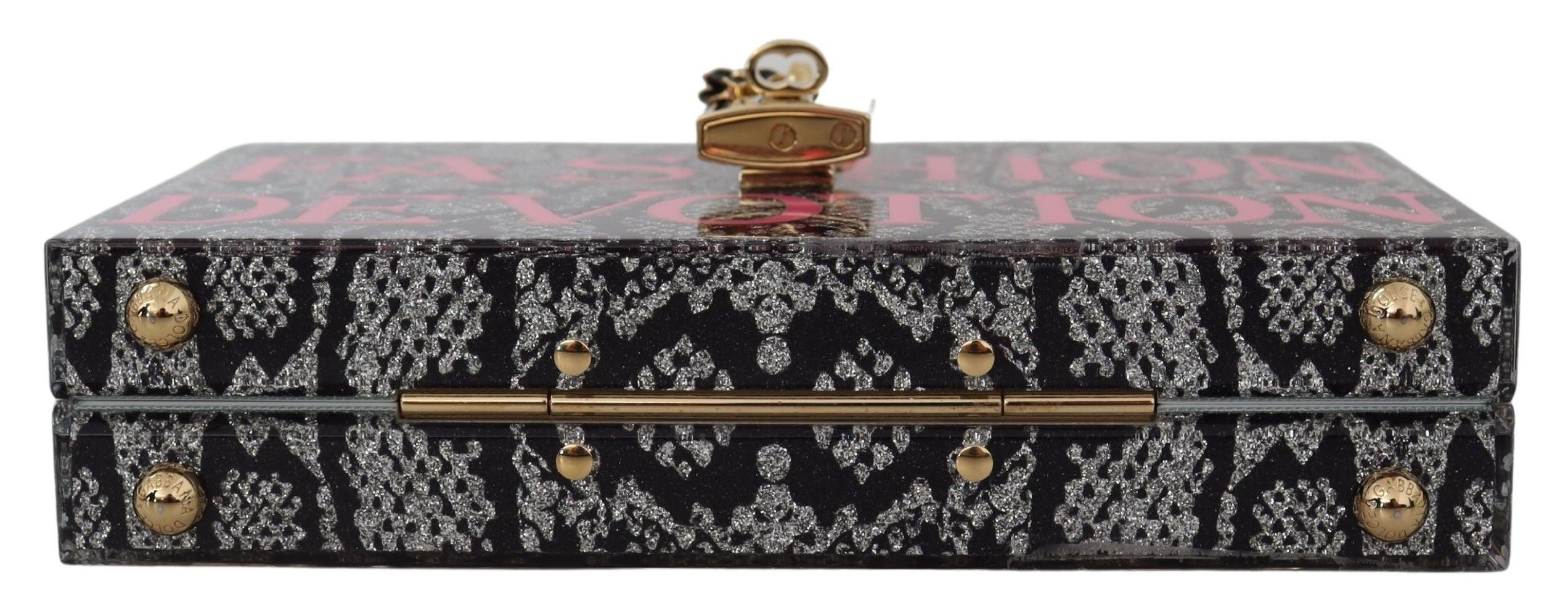 Dolce & Gabbana Gray Resin Dolce Box Clutch with Gold Women's Details
