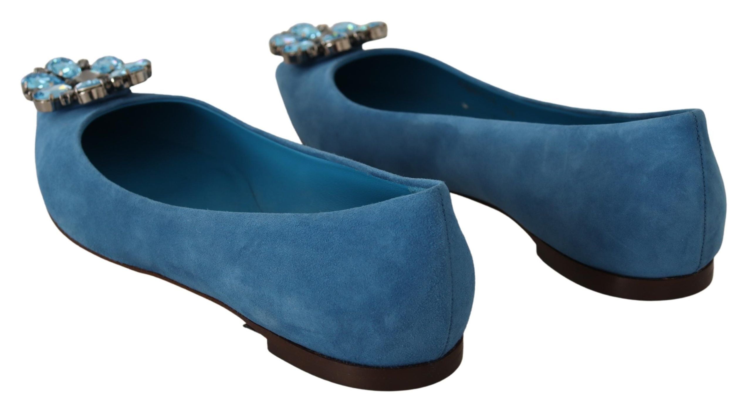 Dolce & Gabbana Blue Suede Crystals Loafers Flats Women's Shoes