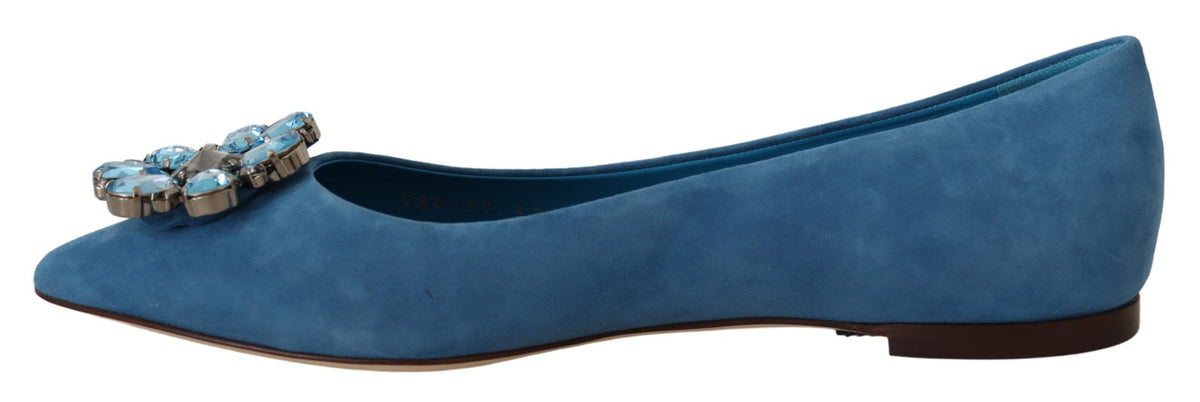 Dolce & Gabbana Blue Suede Crystals Loafers Flats Women's Shoes