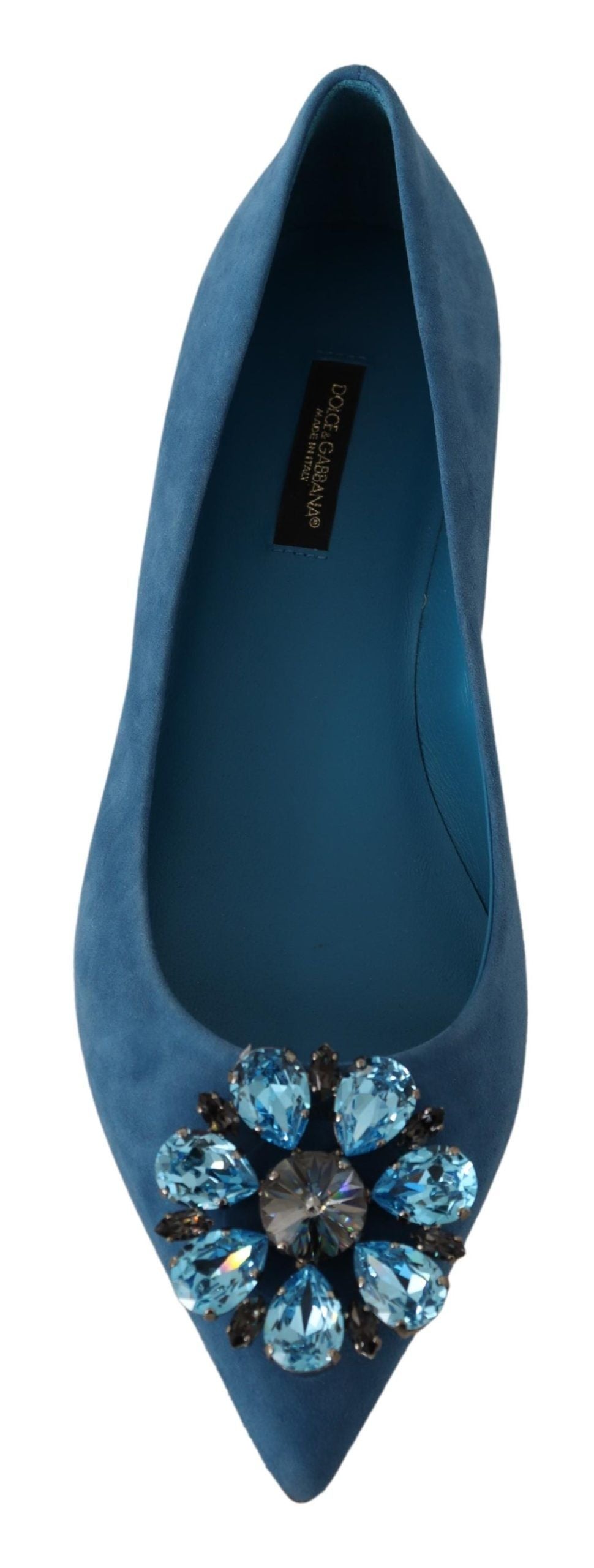 Dolce & Gabbana Blue Suede Crystals Loafers Flats Women's Shoes