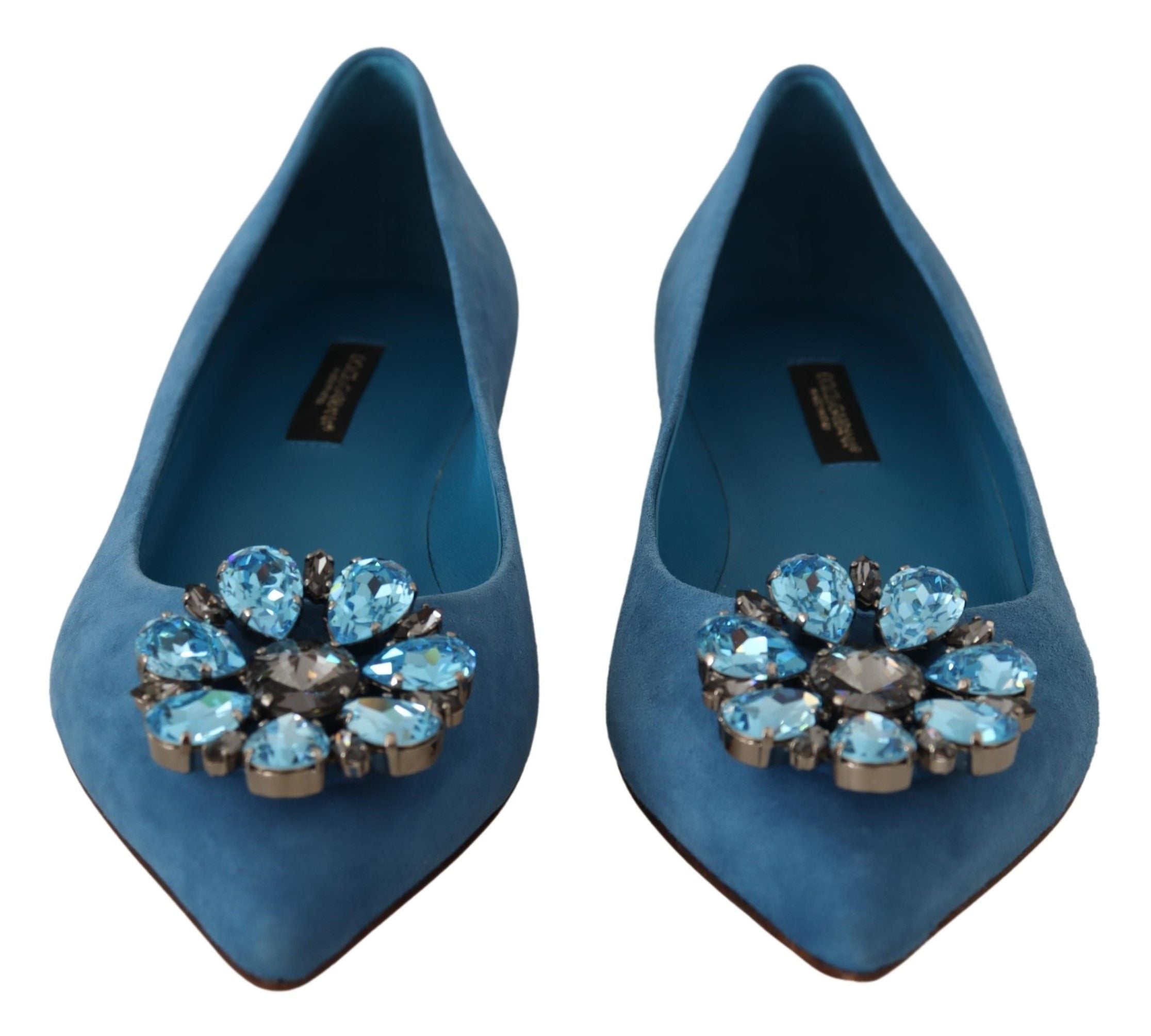 Dolce & Gabbana Blue Suede Crystals Loafers Flats Women's Shoes