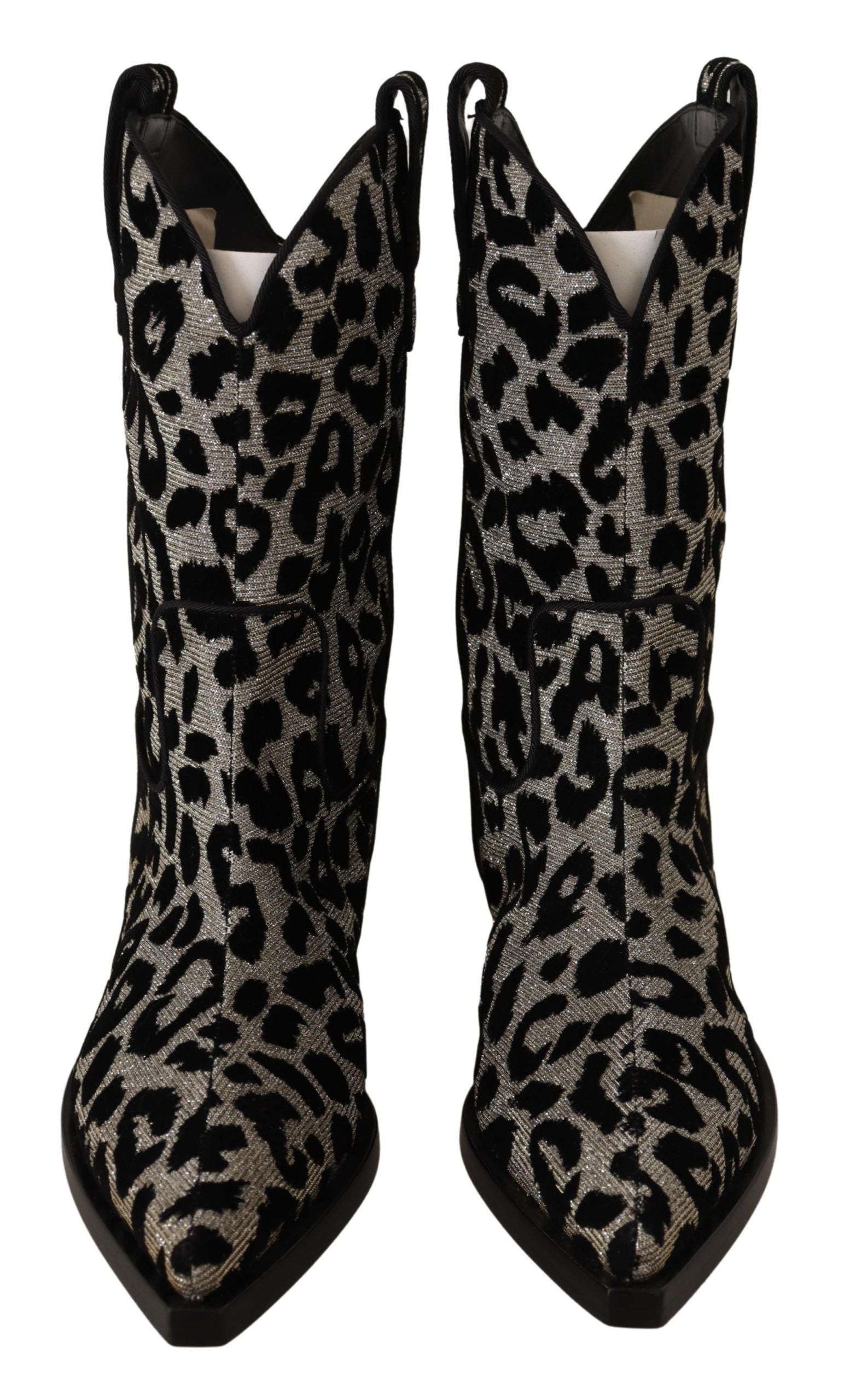 Dolce & Gabbana Gray Black Leopard Cowboy Boots Women's Shoes