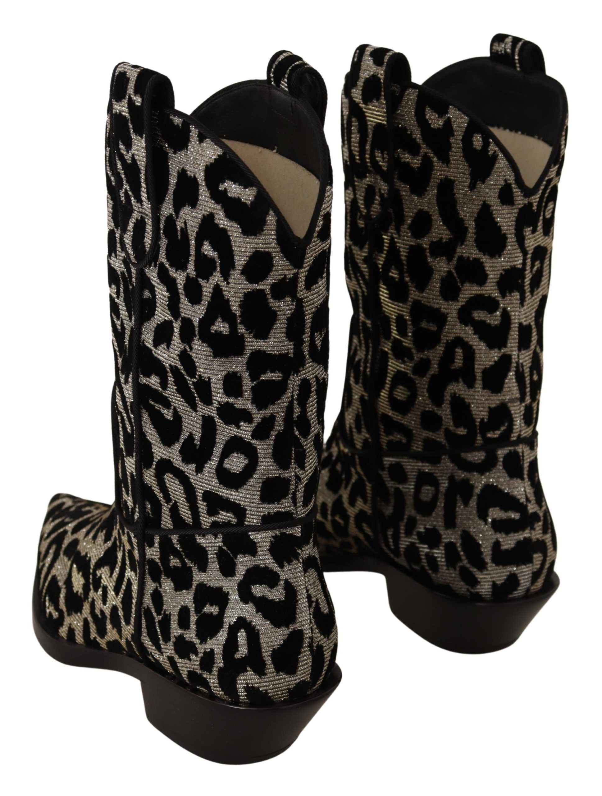 Dolce & Gabbana Gray Black Leopard Cowboy Boots Women's Shoes