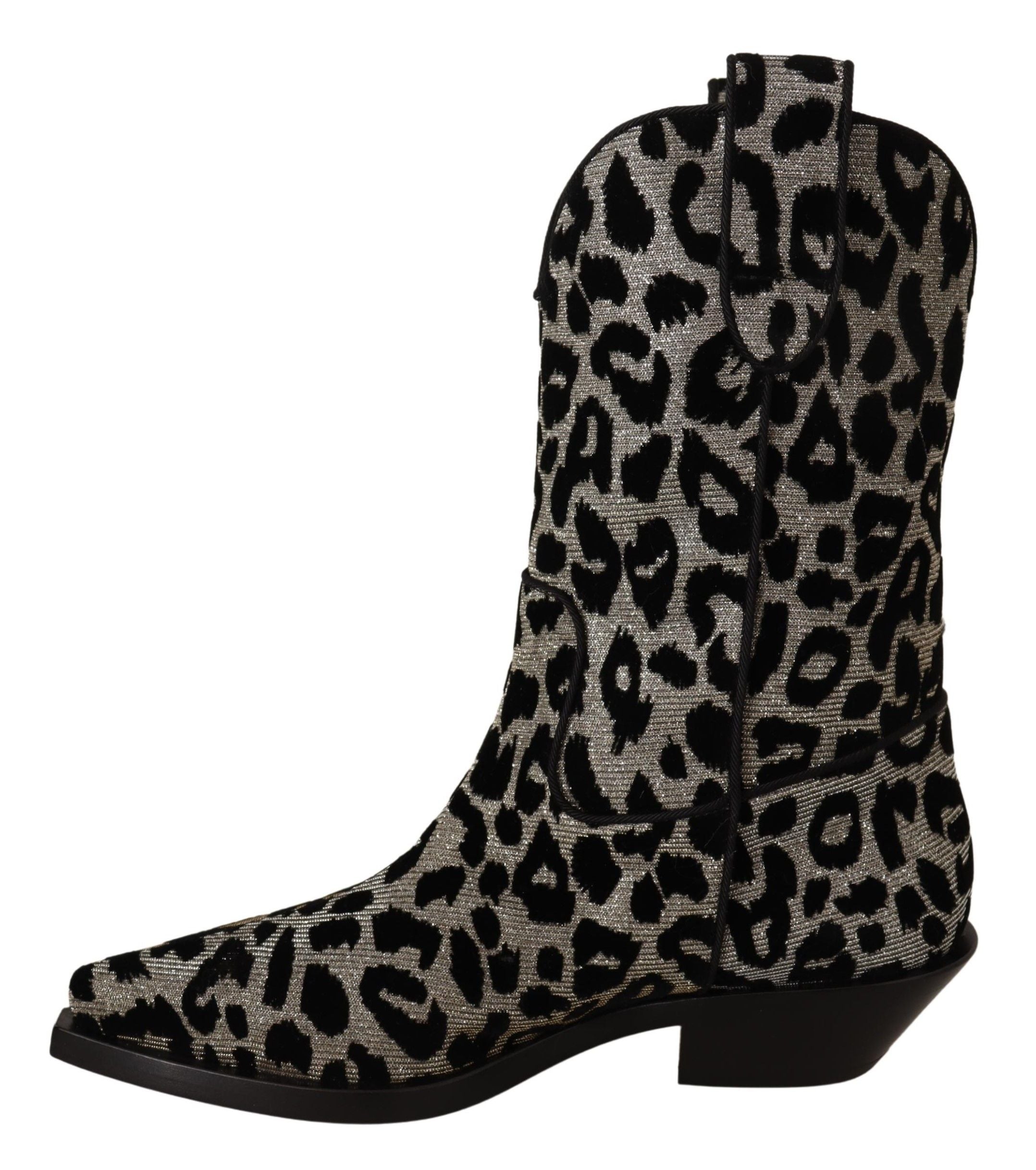Dolce & Gabbana Gray Black Leopard Cowboy Boots Women's Shoes