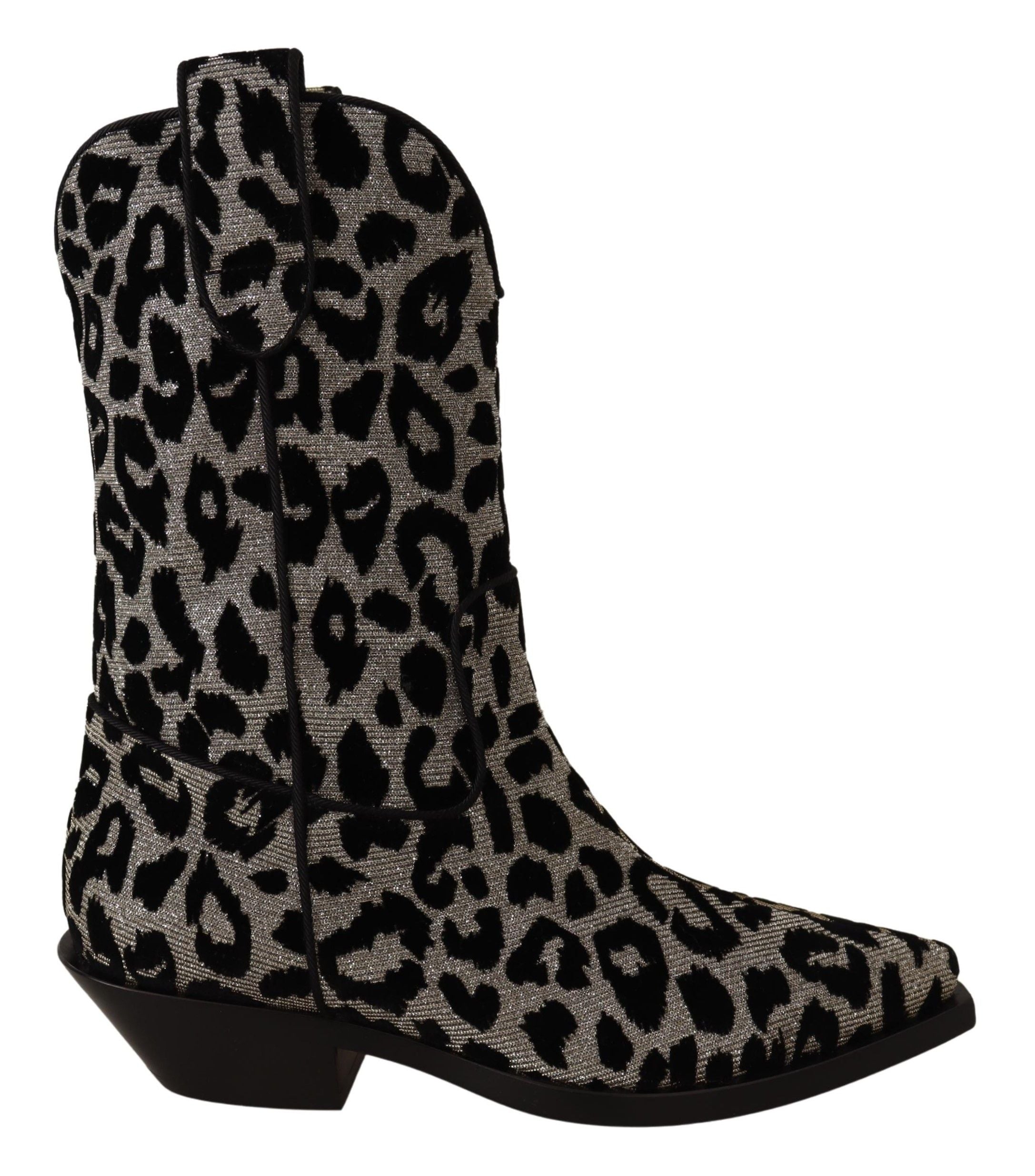 Dolce & Gabbana Gray Black Leopard Cowboy Boots Women's Shoes