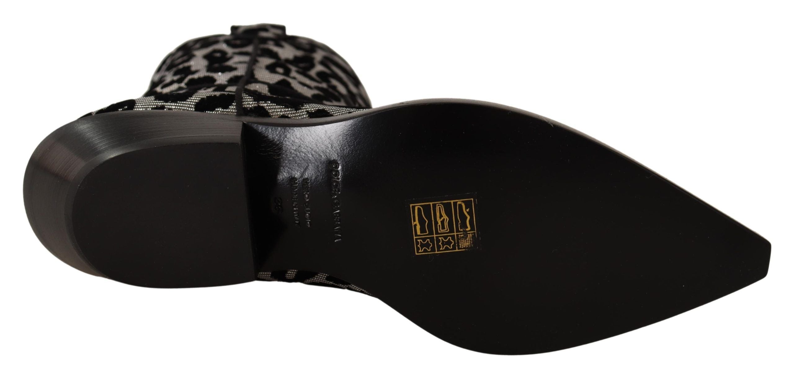 Dolce & Gabbana Gray Black Leopard Cowboy Boots Women's Shoes