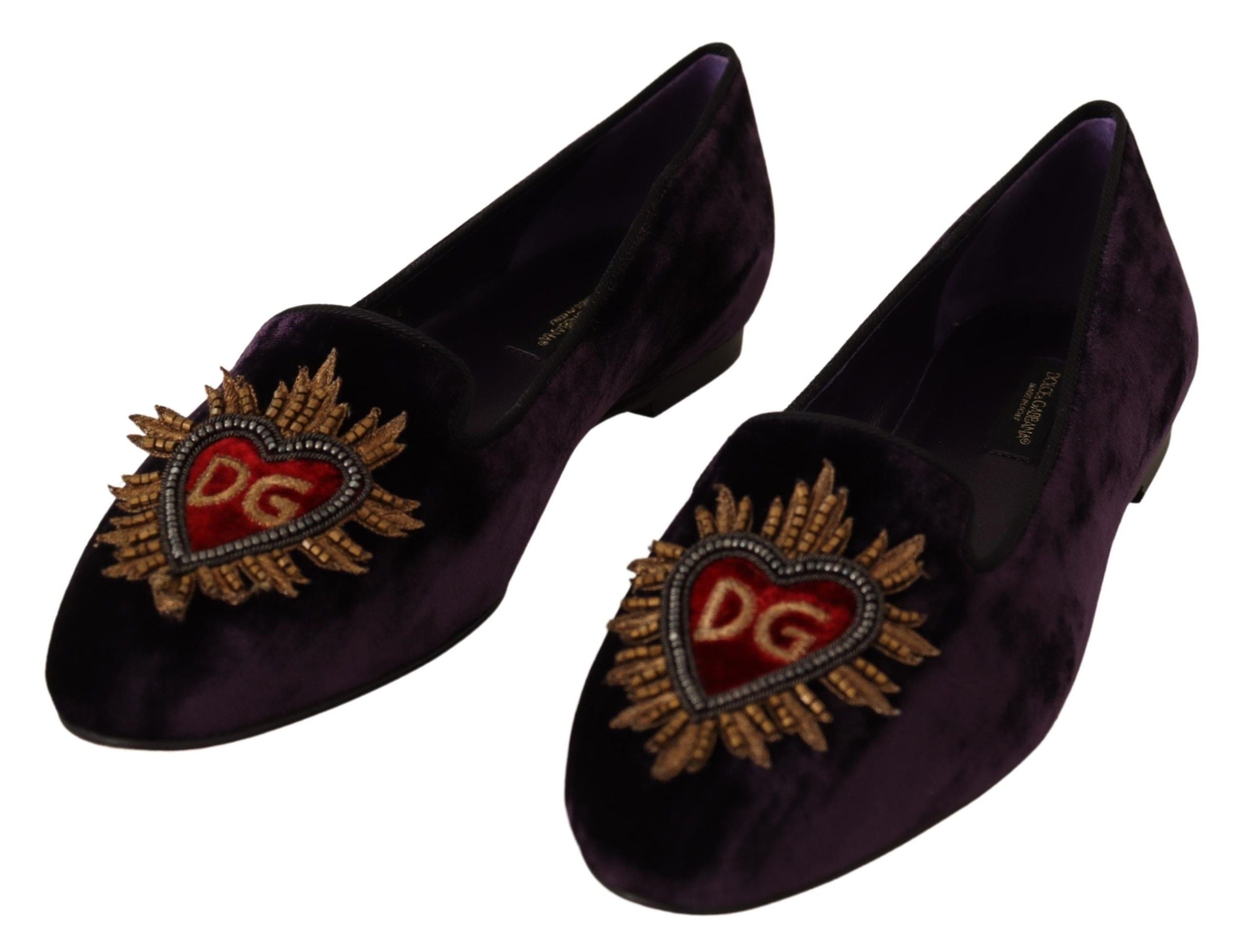 Dolce & Gabbana Purple Velvet DG Heart Loafers Flats Women's Shoes