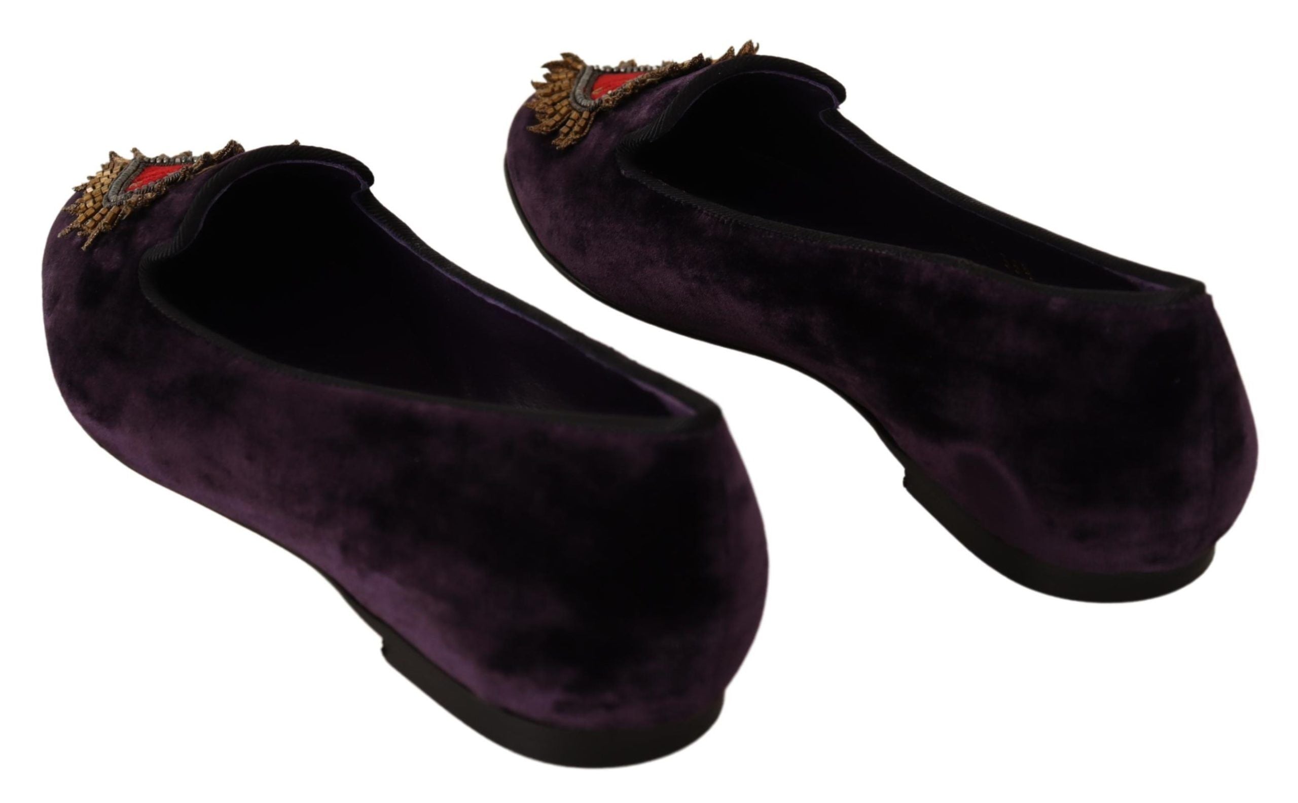 Dolce & Gabbana Purple Velvet DG Heart Loafers Flats Women's Shoes