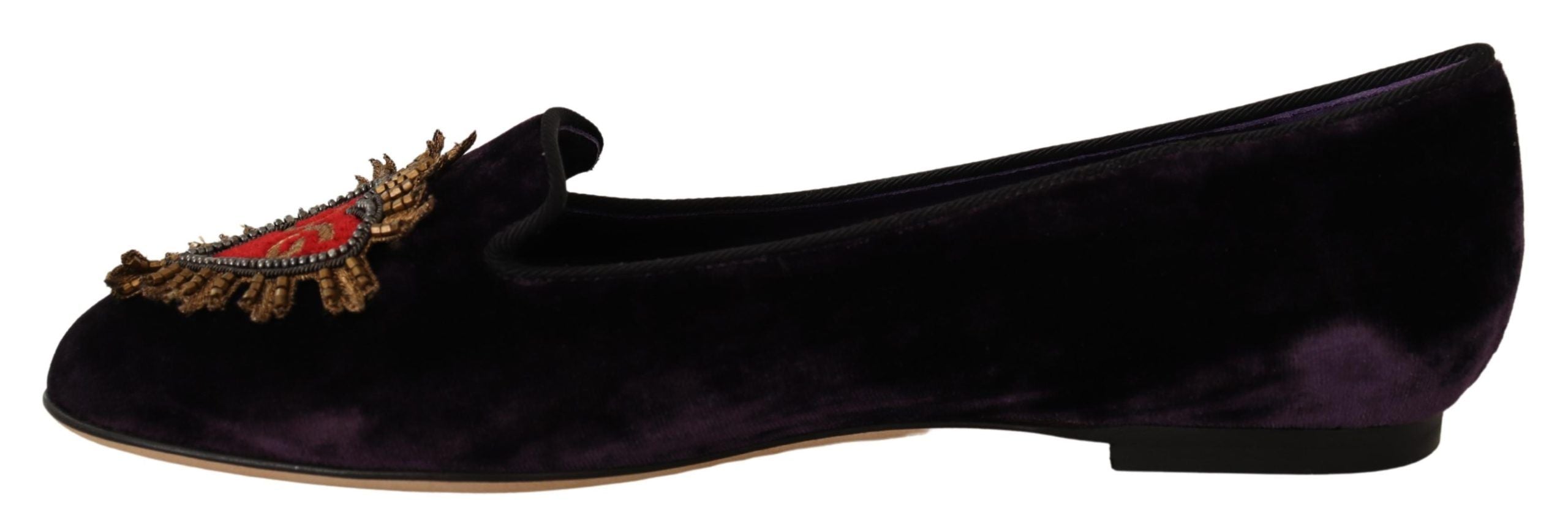 Dolce & Gabbana Purple Velvet DG Heart Loafers Flats Women's Shoes