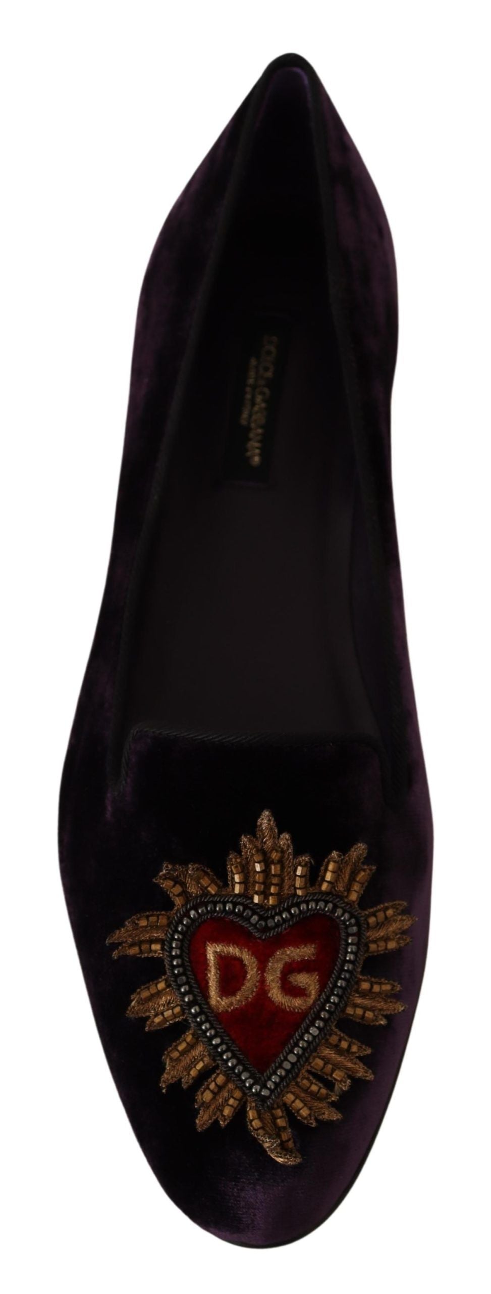 Dolce & Gabbana Purple Velvet DG Heart Loafers Flats Women's Shoes