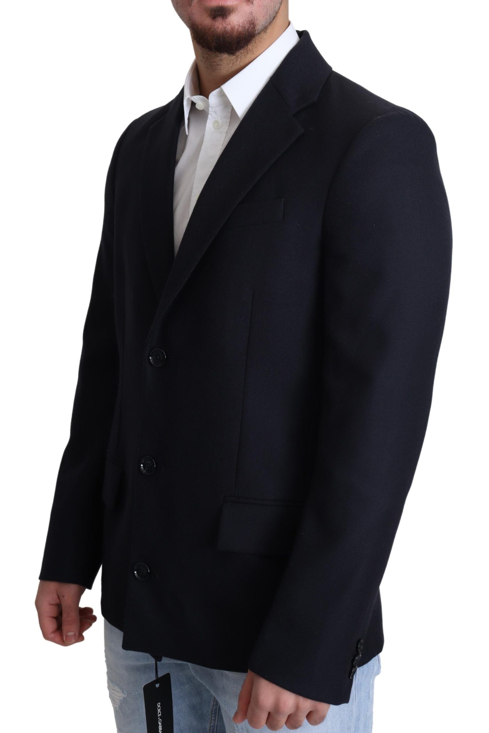 Dolce & Gabbana Dark Blue Wool Single Breasted Coat Men's Jacket