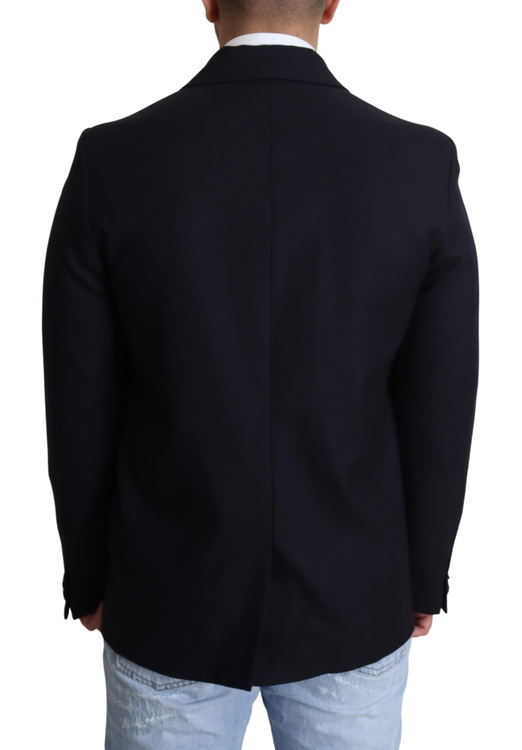 Dolce & Gabbana Dark Blue Wool Single Breasted Coat Men's Jacket