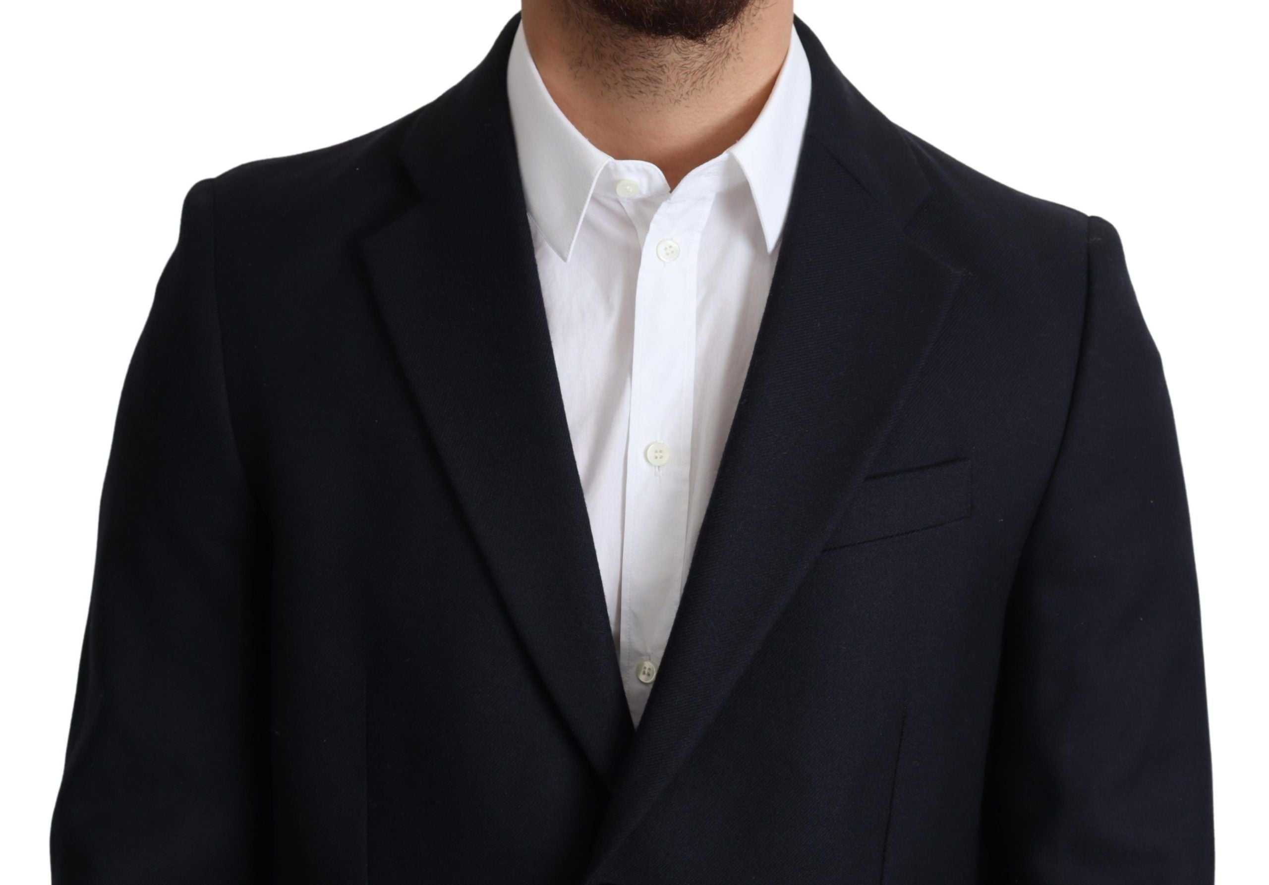 Dolce & Gabbana Dark Blue Wool Single Breasted Coat Men's Jacket