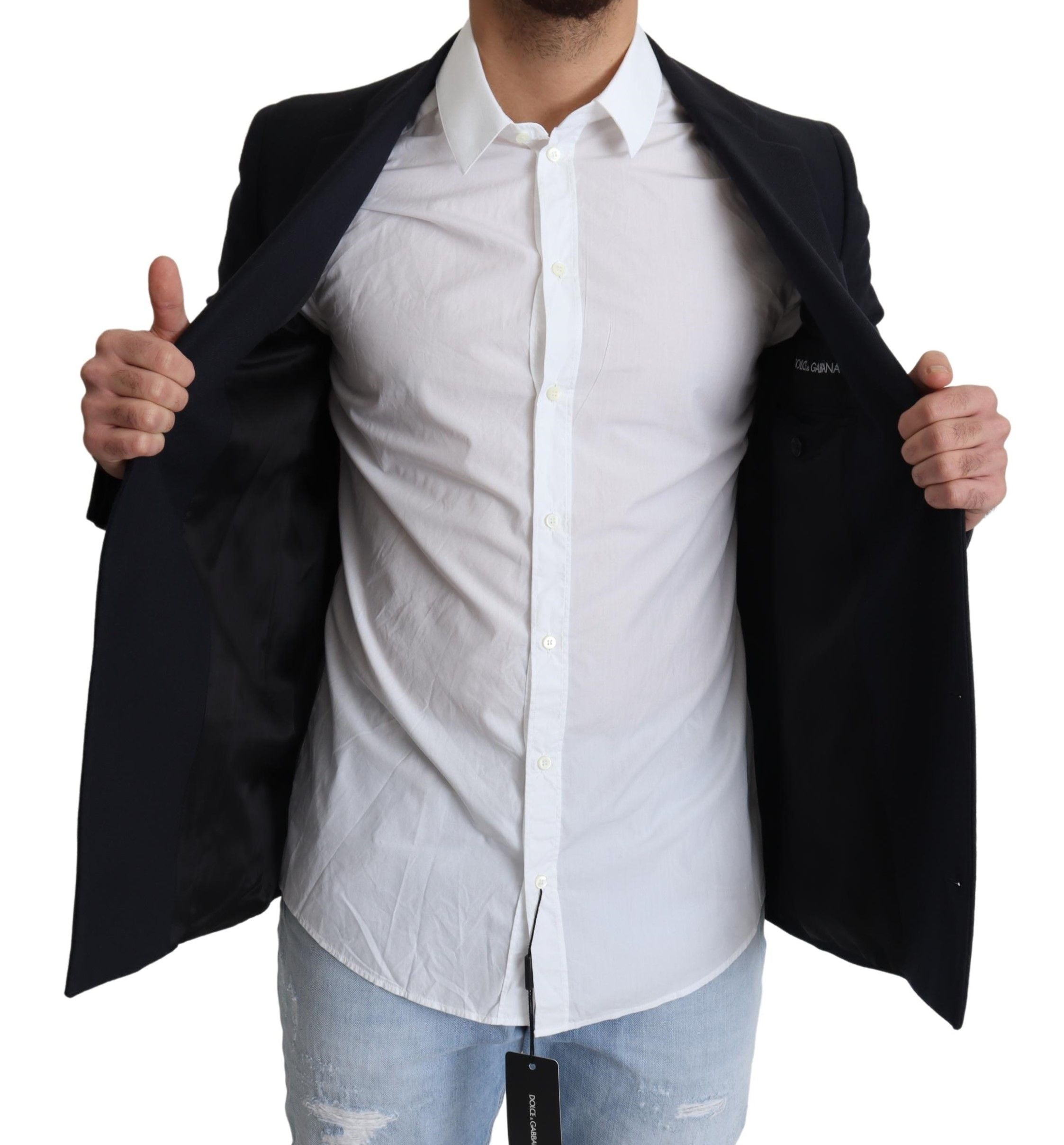 Dolce & Gabbana Dark Blue Wool Single Breasted Coat Men's Jacket