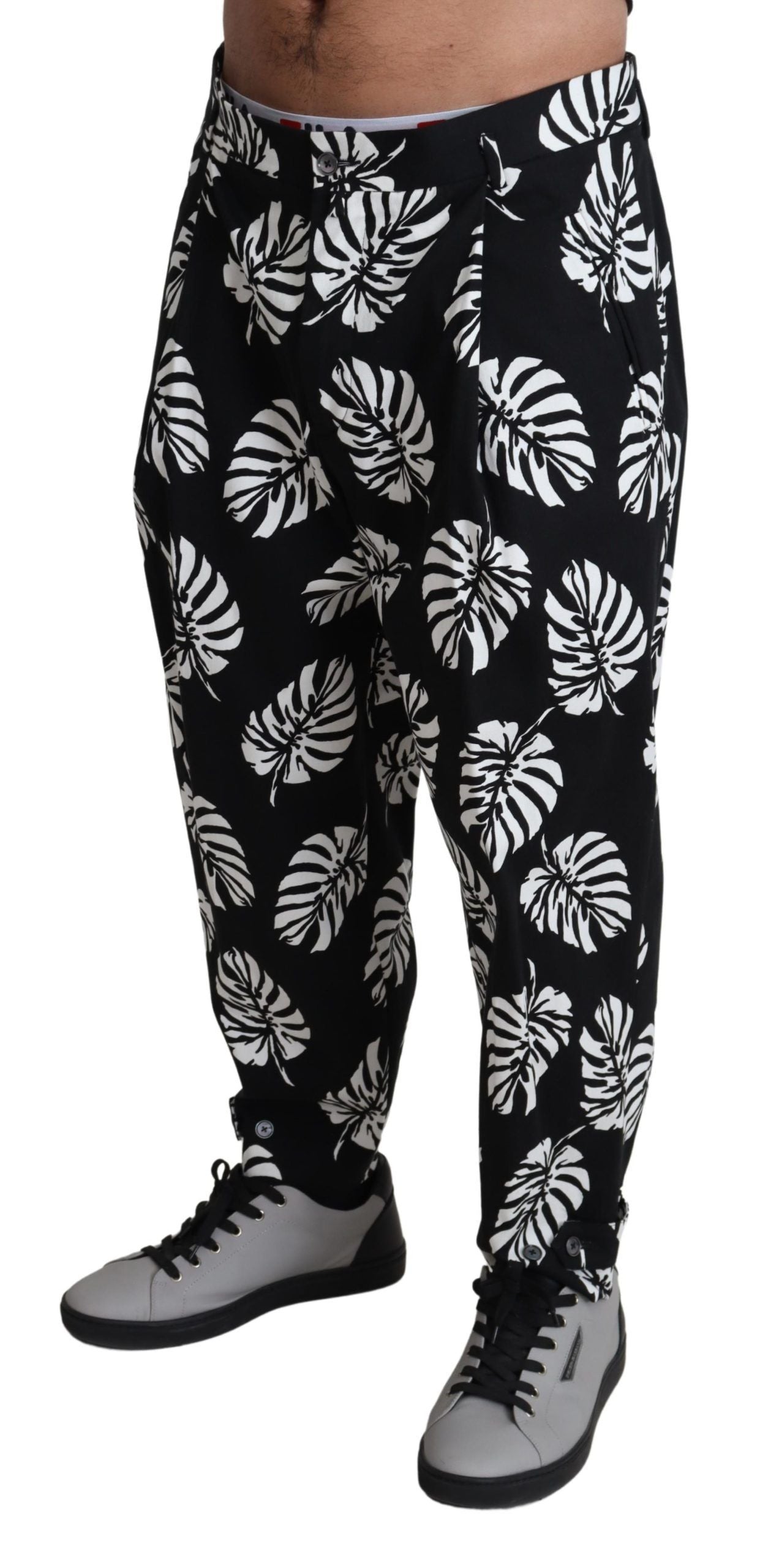 Dolce & Gabbana Black Leaf Cotton Stretch Trouser Men's Men's Pants