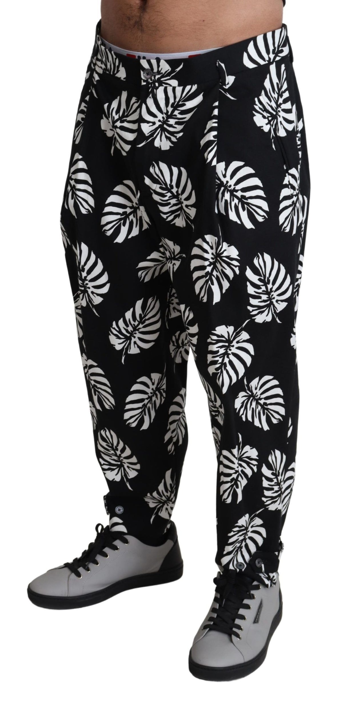 Dolce & Gabbana Black Leaf Cotton Stretch Trouser Men's Men's Pants