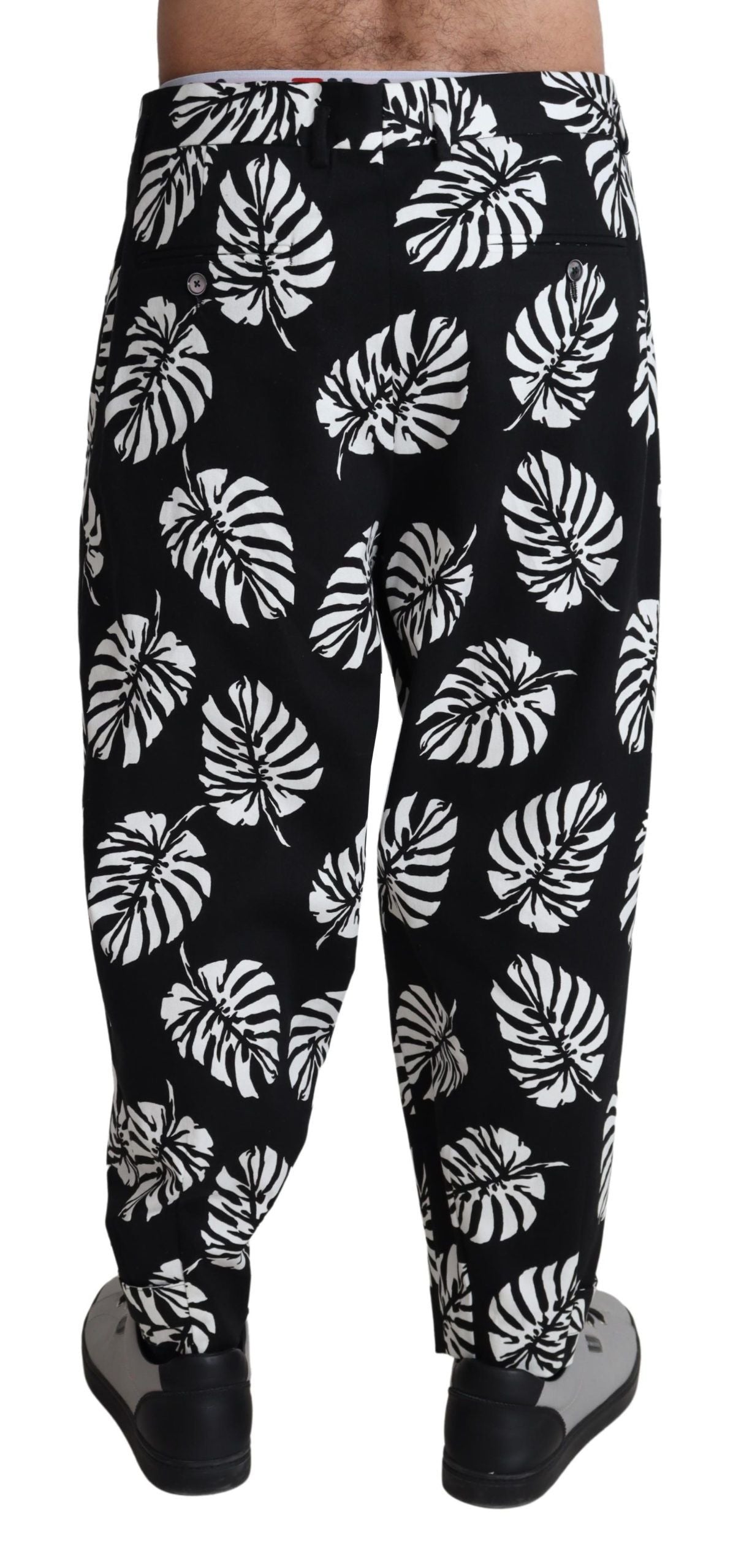 Dolce & Gabbana Black Leaf Cotton Stretch Trouser Men's Men's Pants