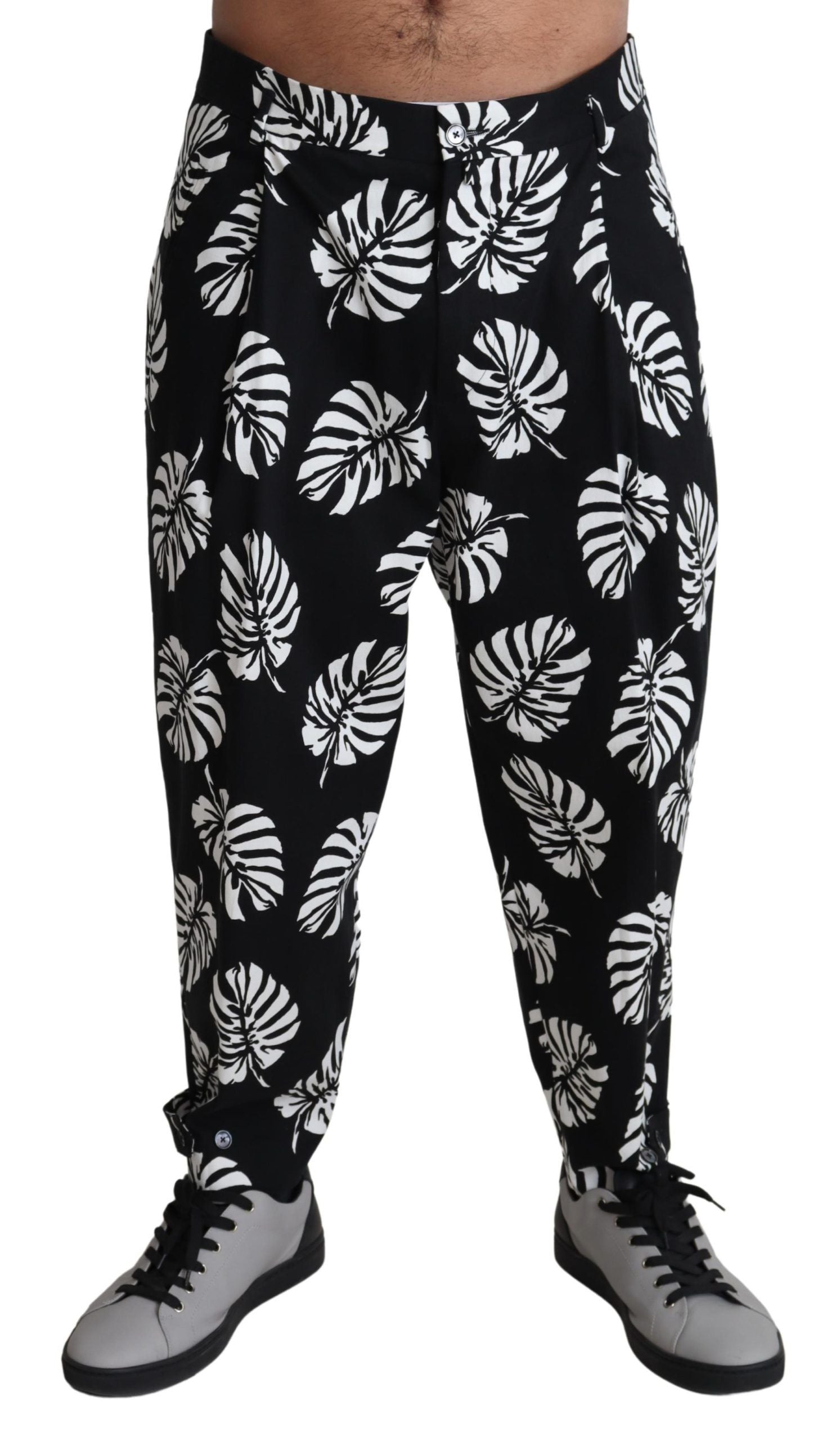 Dolce & Gabbana Black Leaf Cotton Stretch Trouser Men's Men's Pants