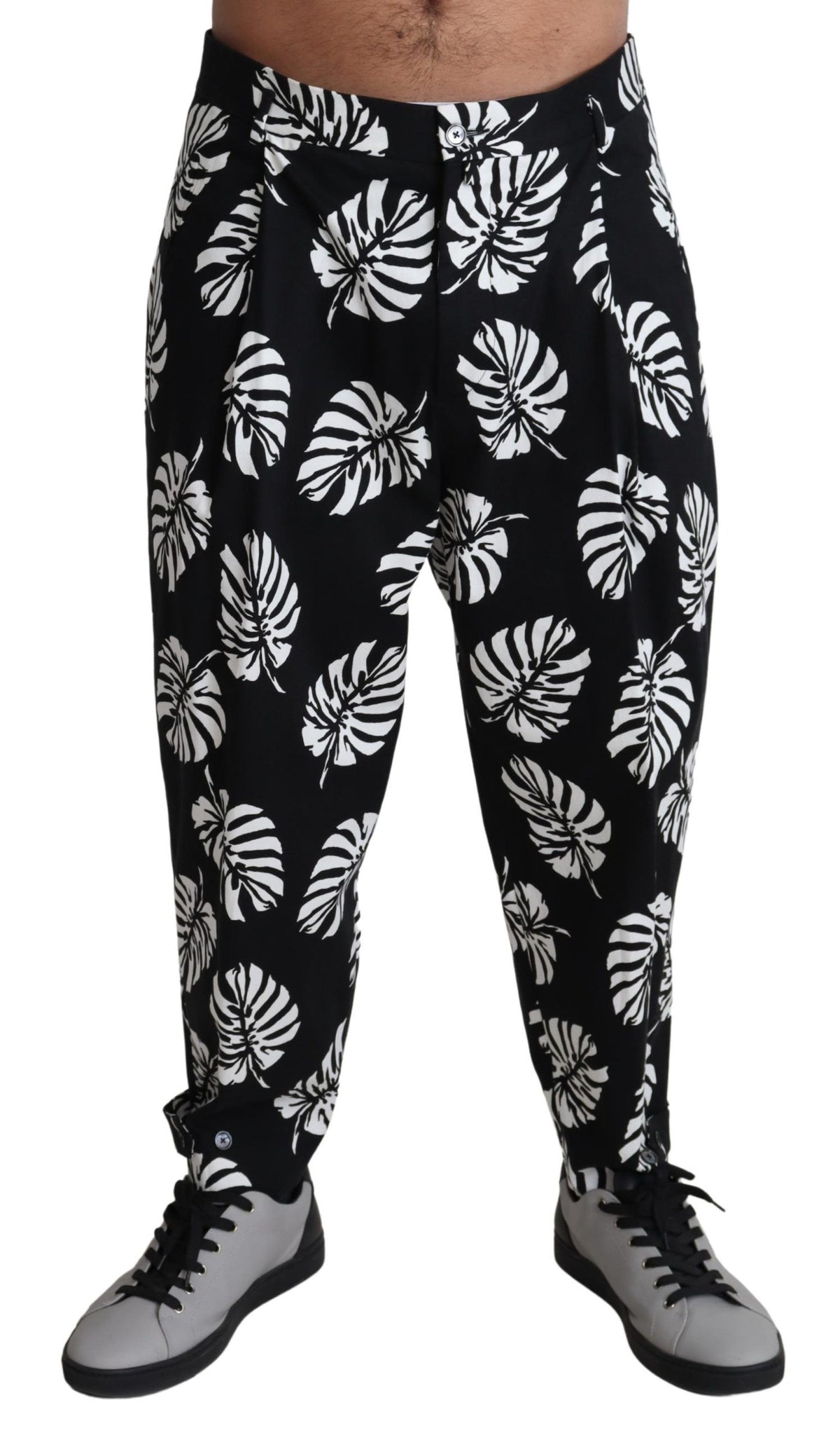 Dolce & Gabbana Black Leaf Cotton Stretch Trouser Men's Men's Pants
