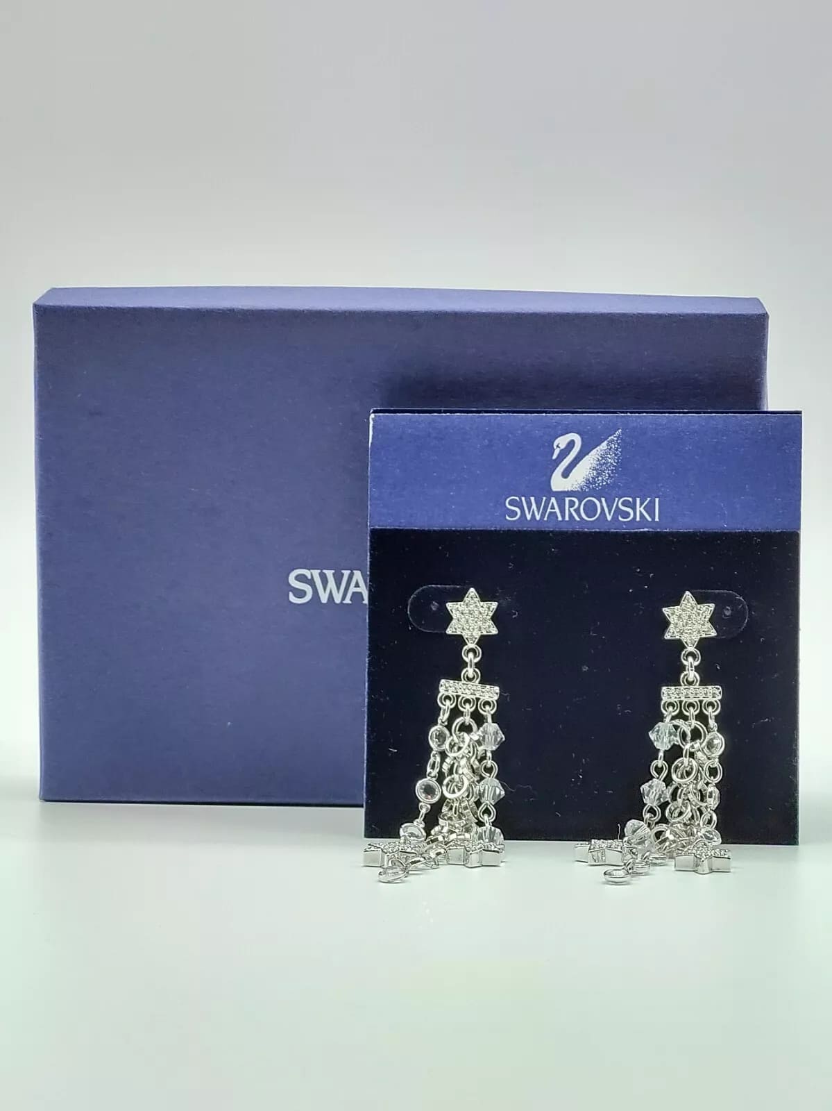 Swarovski Women's Silver Chain Dangle Star Earrings