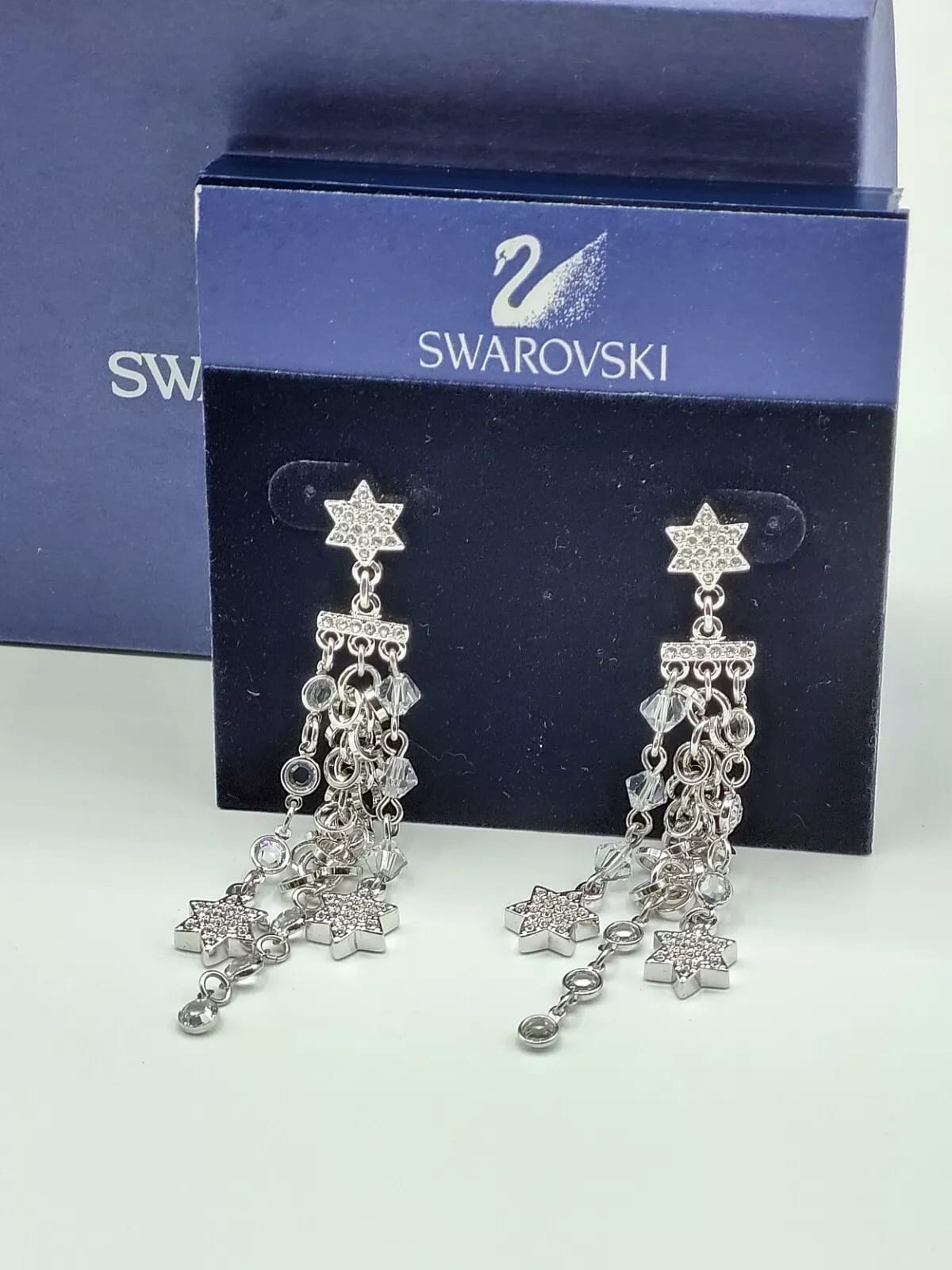 Swarovski Women's Silver Chain Dangle Star Earrings