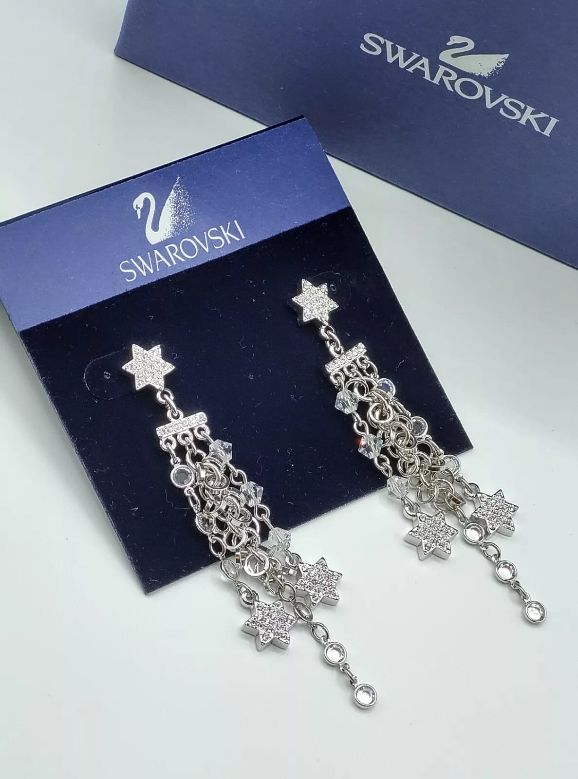 Swarovski Women's Silver Chain Dangle Star Earrings