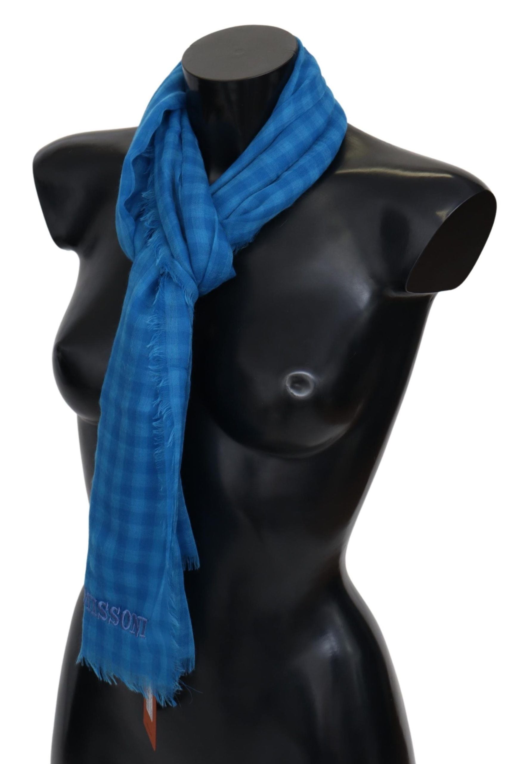 Missoni Blue Checkered Cashmere Unisex Wrap Fringes Men's Scarf