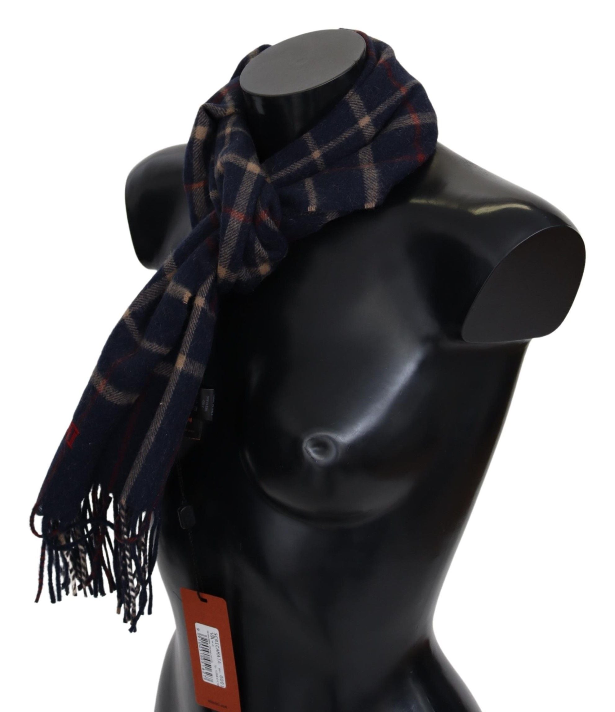 Missoni Black Checkered Unisex Neck Wrap Fringes Men's Scarf