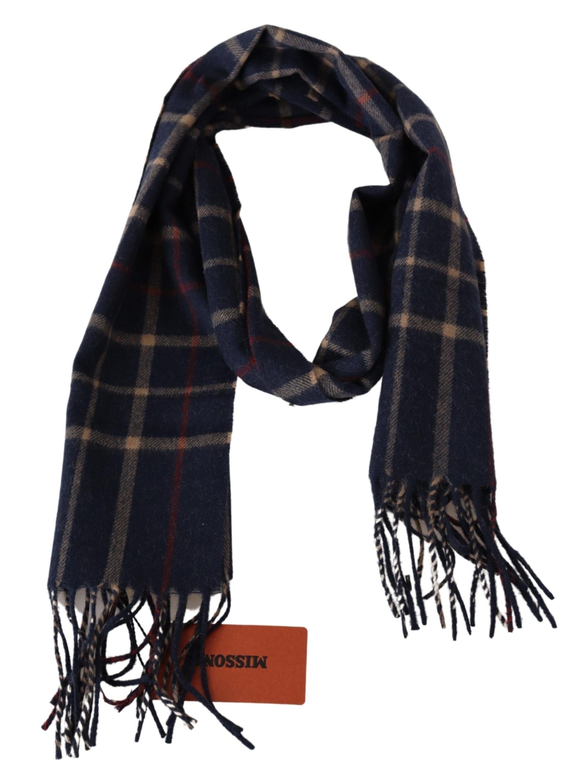 Missoni Black Checkered Unisex Neck Wrap Fringes Men's Scarf
