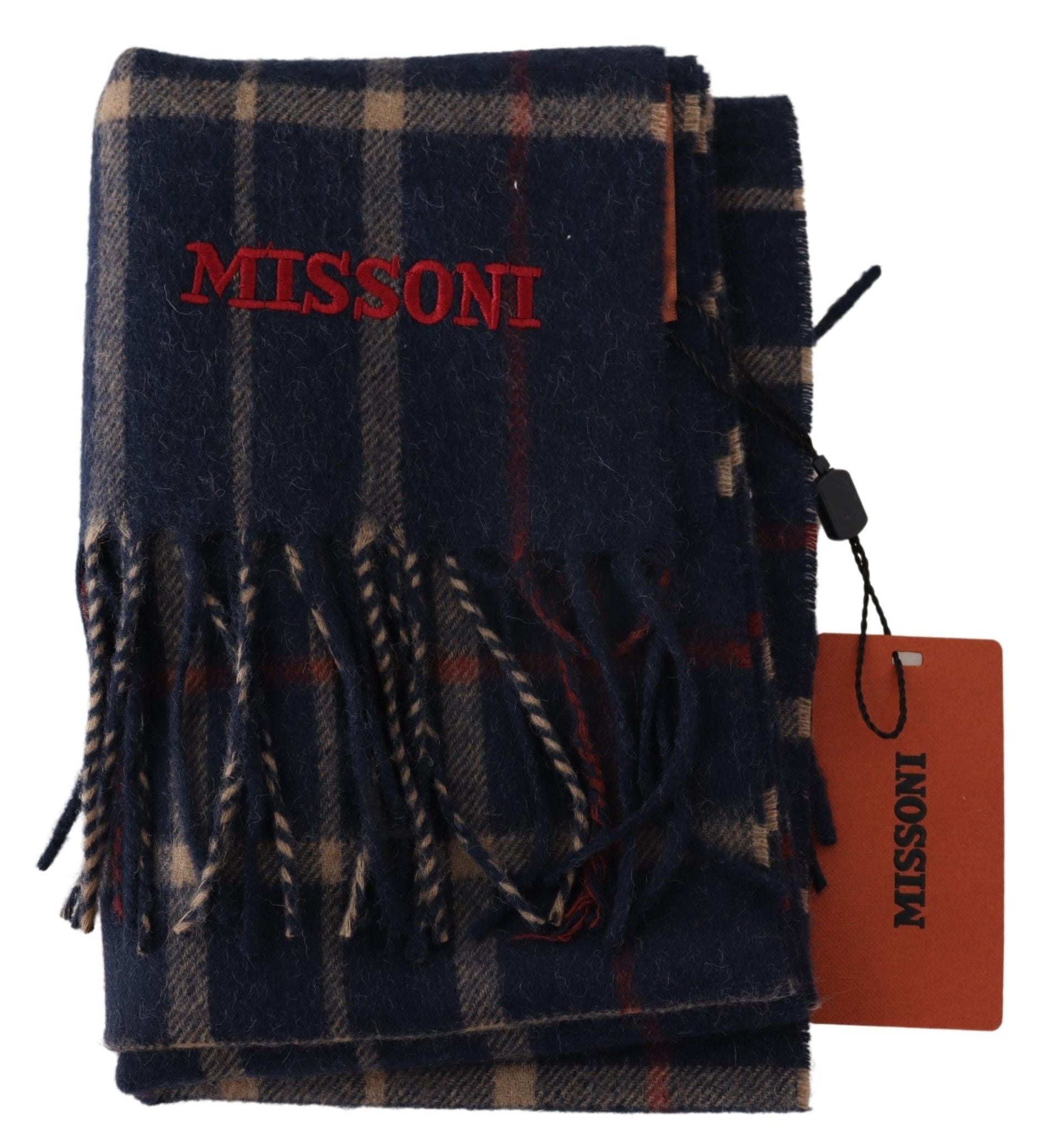 Missoni Black Checkered Unisex Neck Wrap Fringes Men's Scarf