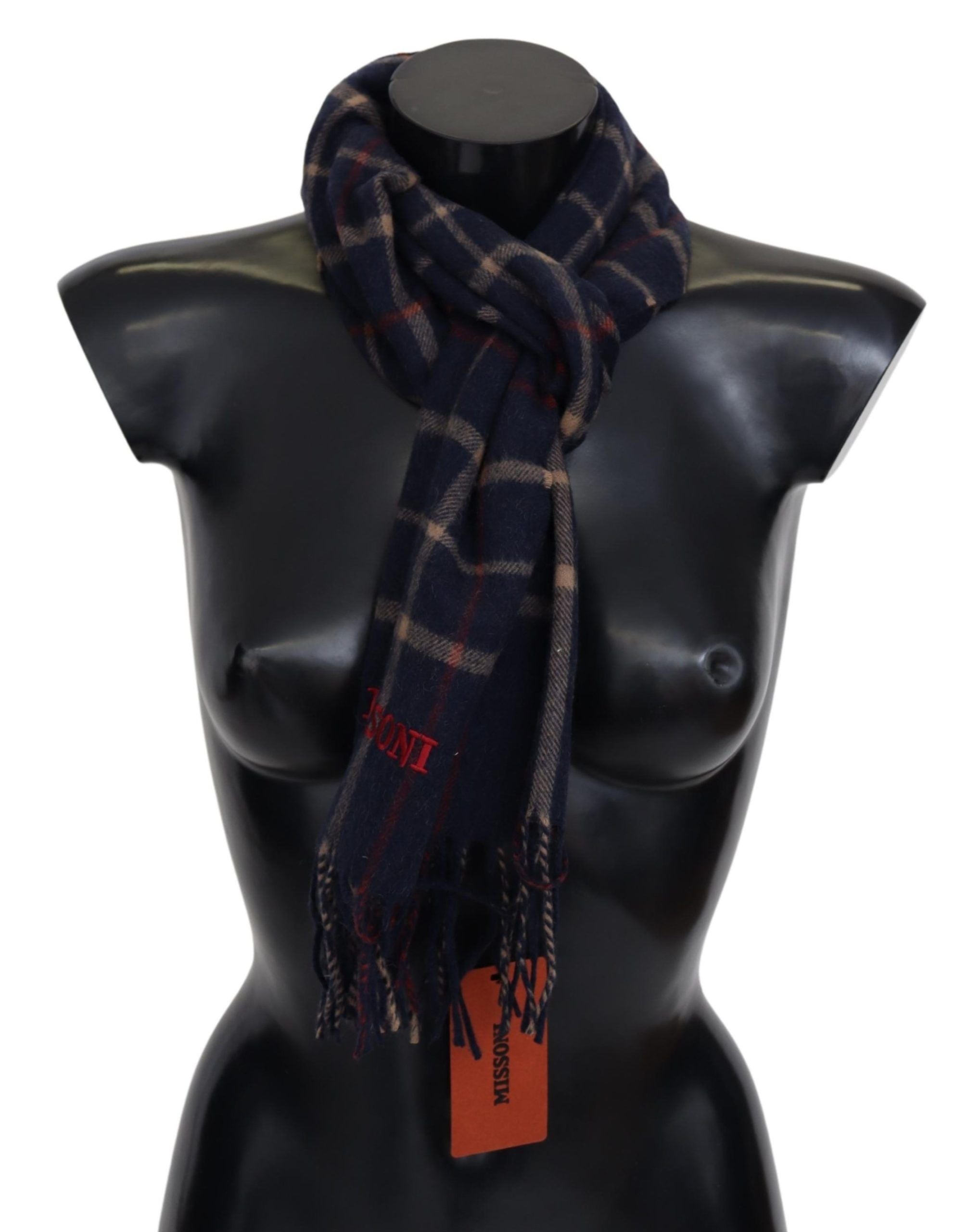 Missoni Black Checkered Unisex Neck Wrap Fringes Men's Scarf